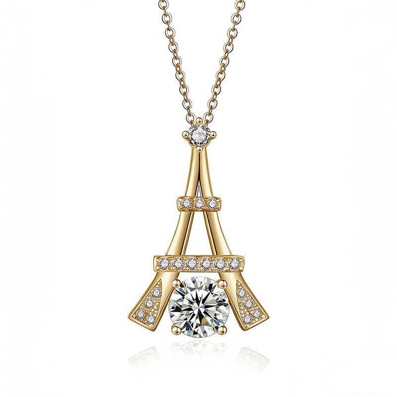 Sterling Silver 1ct D Color VVS1 Moissanite Eiffel Tower Necklace 45cm Platinum Gold