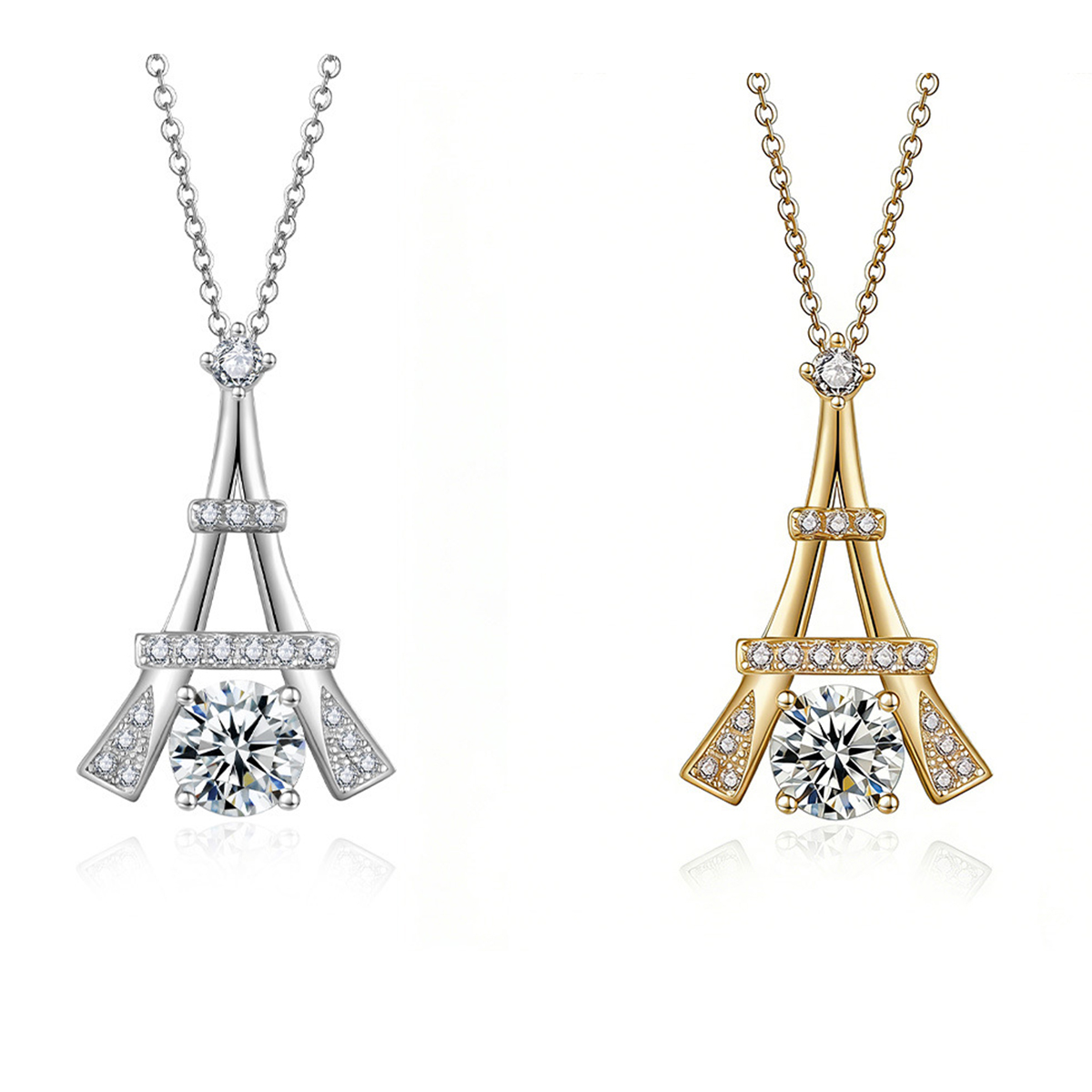 Sterling Silver 1ct D Color VVS1 Moissanite Eiffel Tower Necklace 45cm Platinum Gold