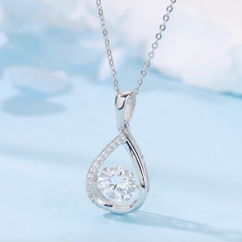 Sterling Silver 1ct D Color VVS1 Moissanite Teardrop Necklace 45cm Platinum Gold Plated