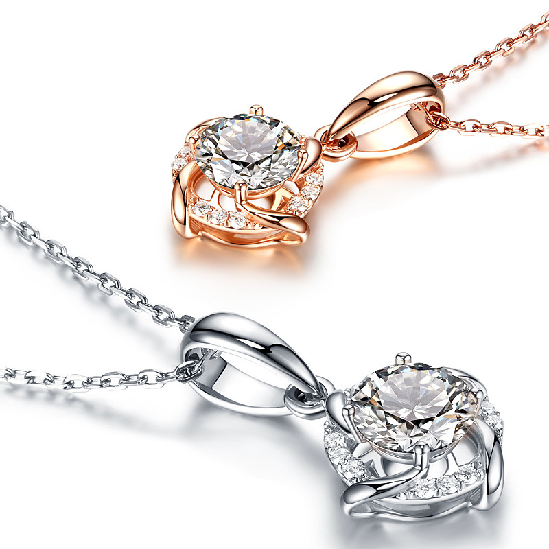 Sterling Silver 1ct D-VVS1 Moissanite Necklace, Twisted Pendant Design, Platinum Plated
