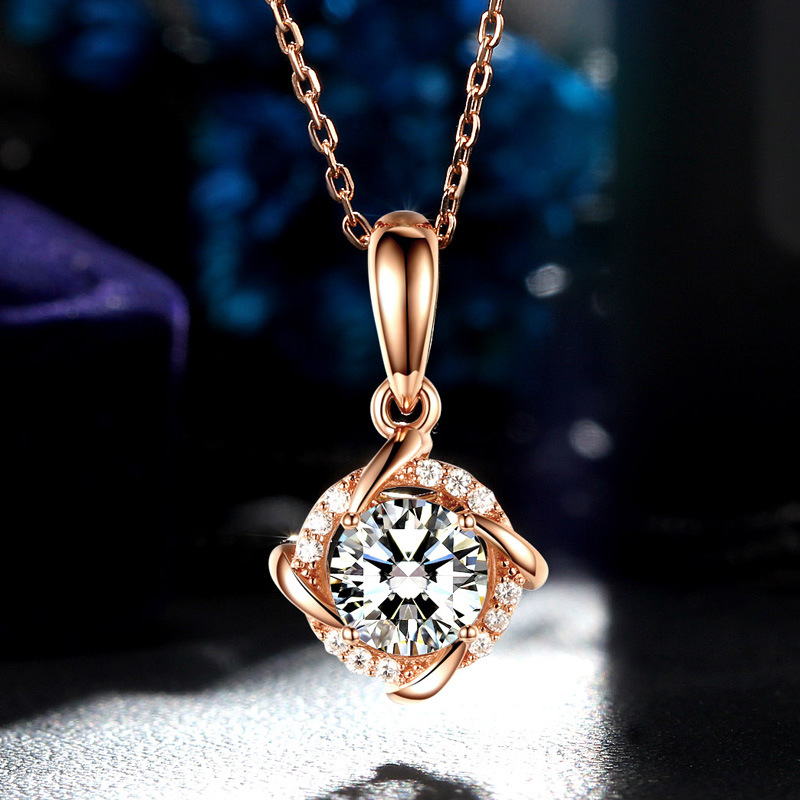Sterling Silver 1ct D-VVS1 Moissanite Necklace, Twisted Pendant Design, Platinum Plated