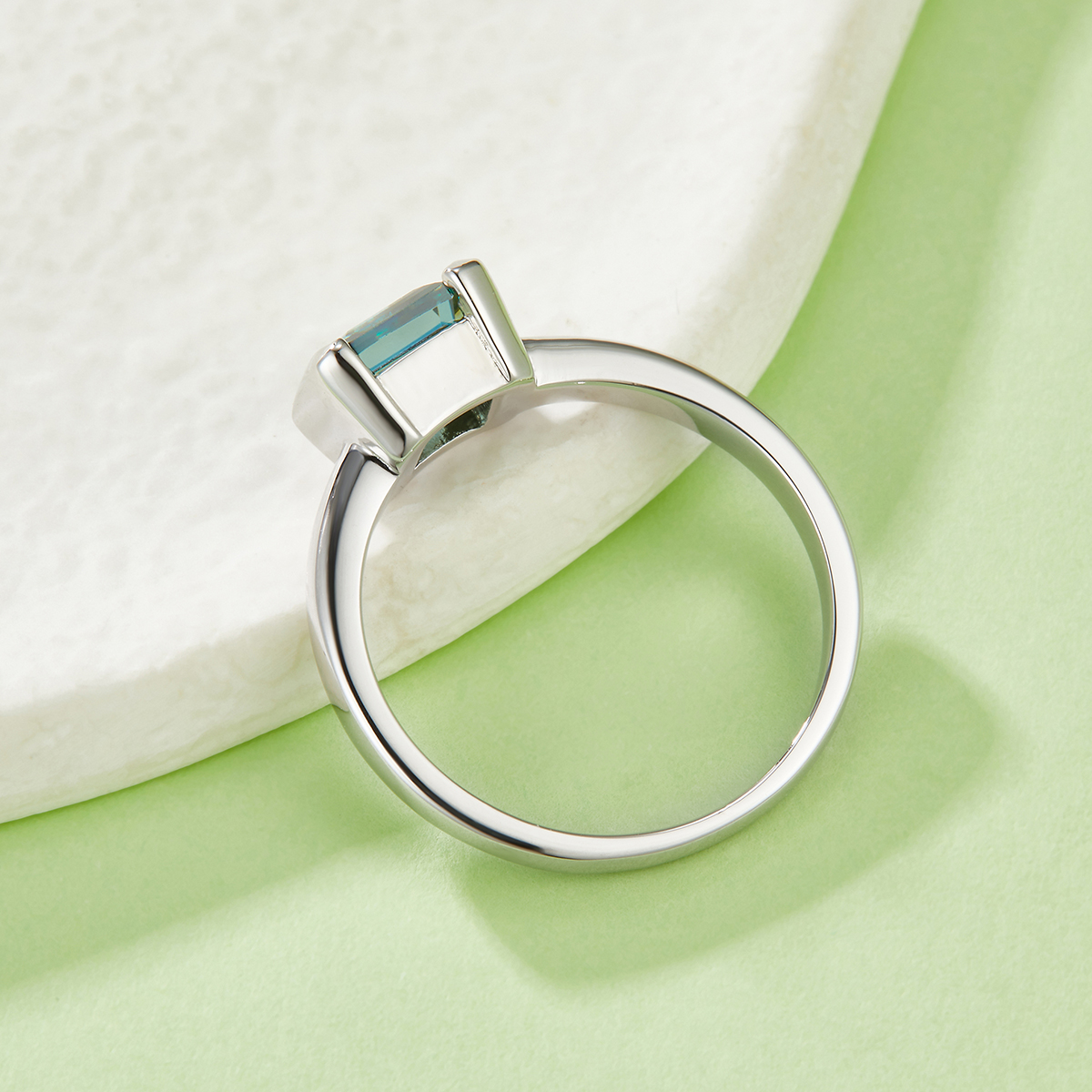 Sterling Silver 1ct Green Moissanite Ring, 6x6mm Square Cut VVS1 Solitaire, Platinum