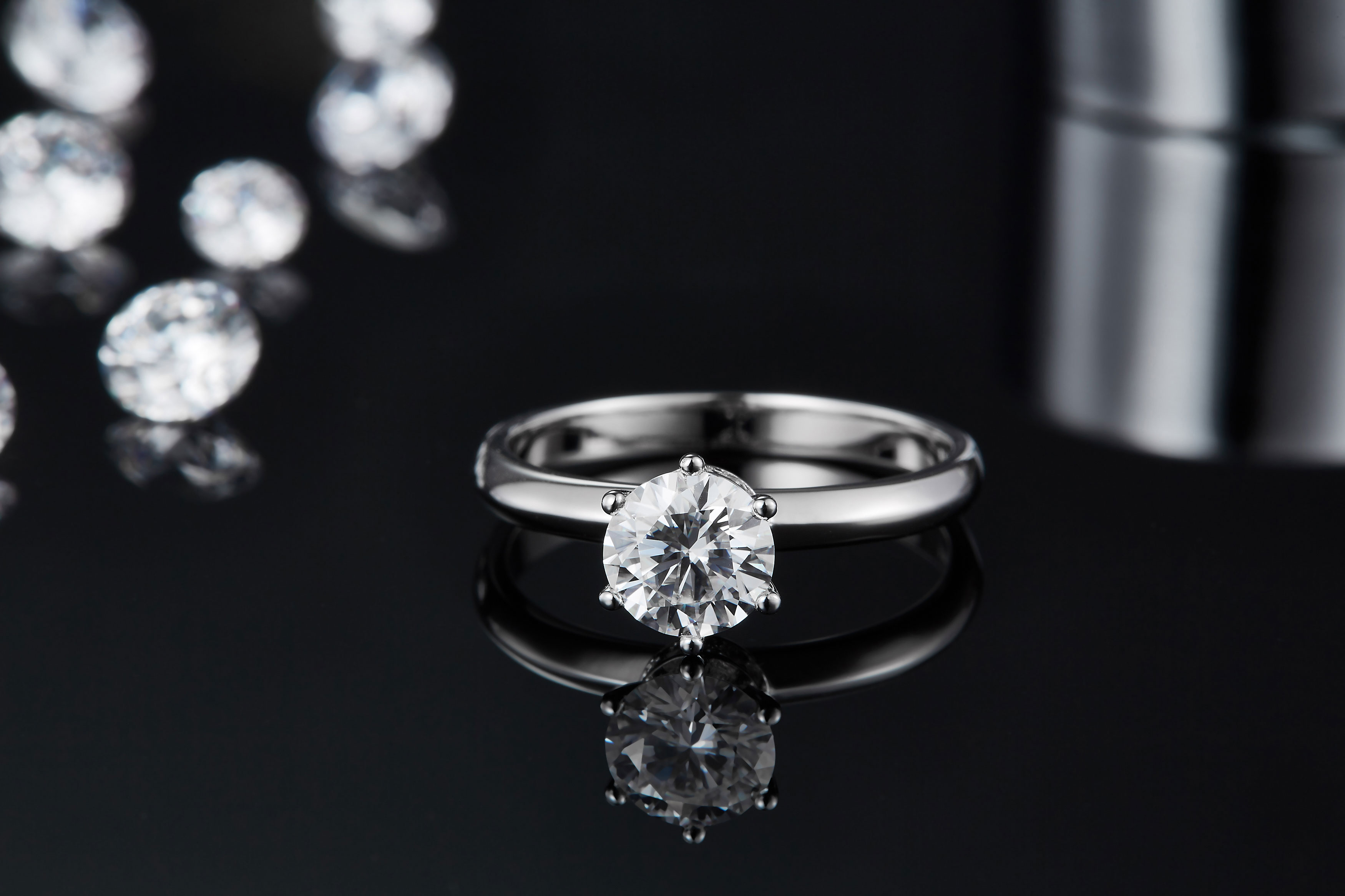 Sterling Silver 1ct Moissanite Engagement Ring, D-VVS1 6-Prong Solitaire With Pave Collar
