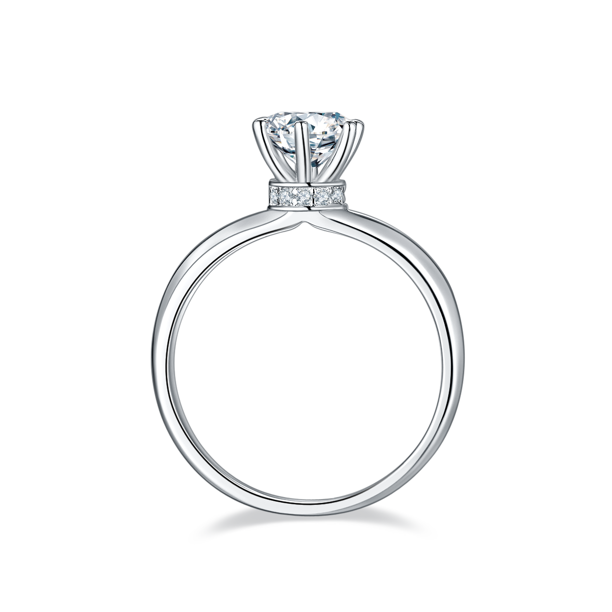 Sterling Silver 1ct Moissanite Engagement Ring, D-VVS1 6-Prong Solitaire With Pave Collar