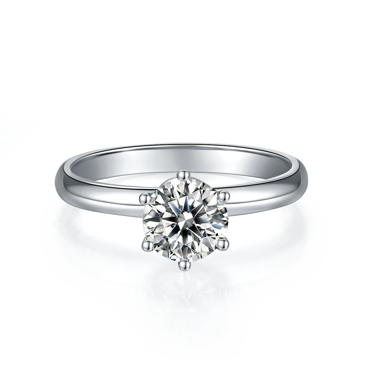 Sterling Silver 1ct Moissanite Engagement Ring, D-VVS1 6-Prong Solitaire With Pave Collar