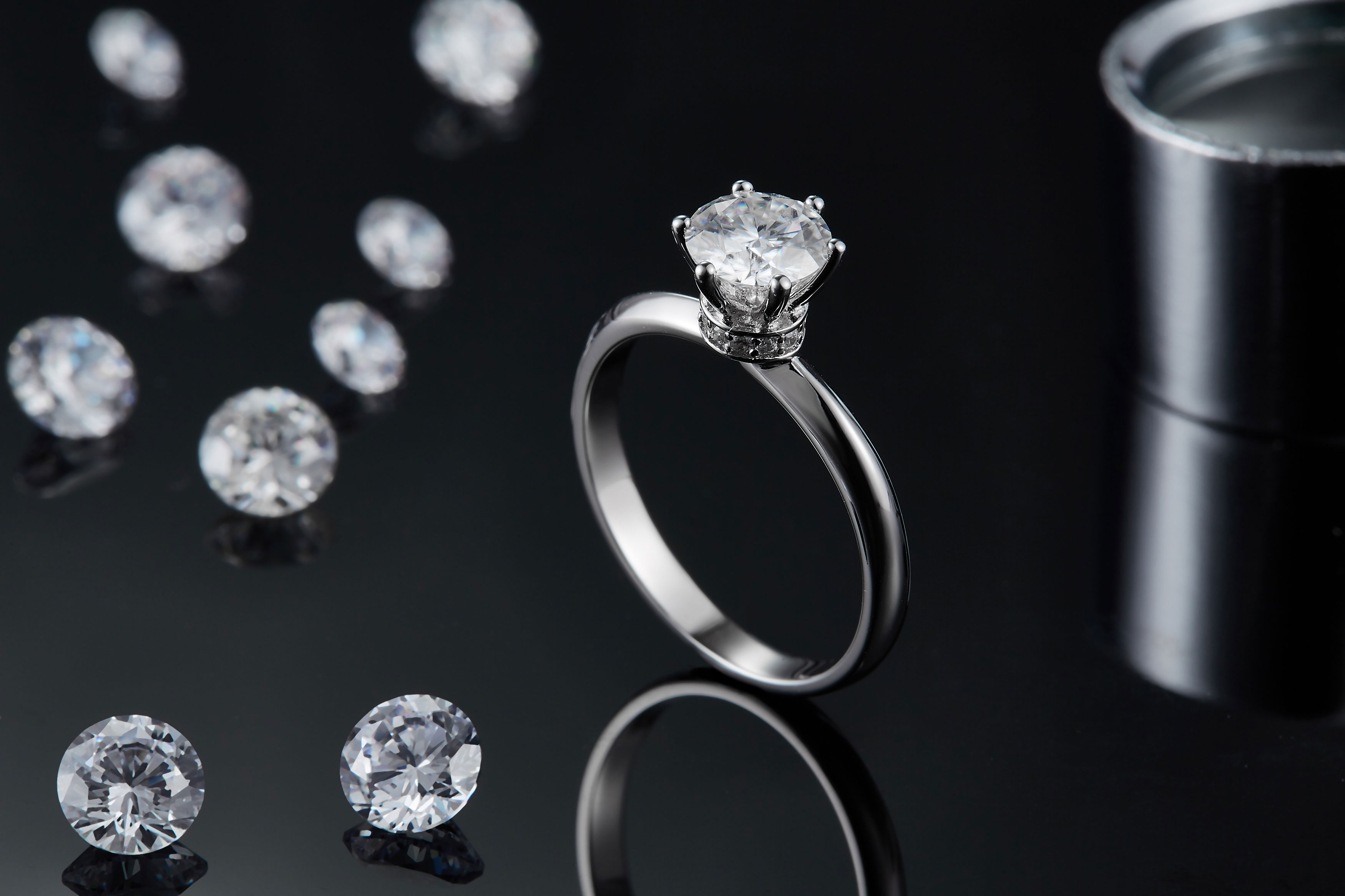 Sterling Silver 1ct Moissanite Engagement Ring, D-VVS1 6-Prong Solitaire With Pave Collar