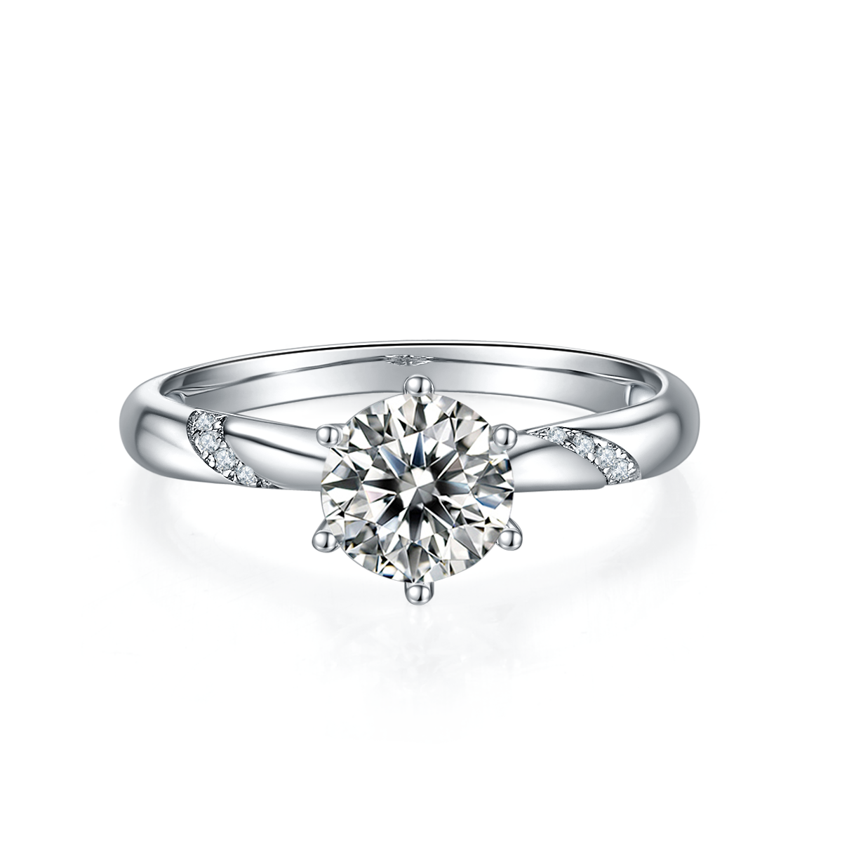 Sterling Silver 1ct Moissanite Engagement Ring, D-VVS1 Round Cut 6-Prong Twisted Band