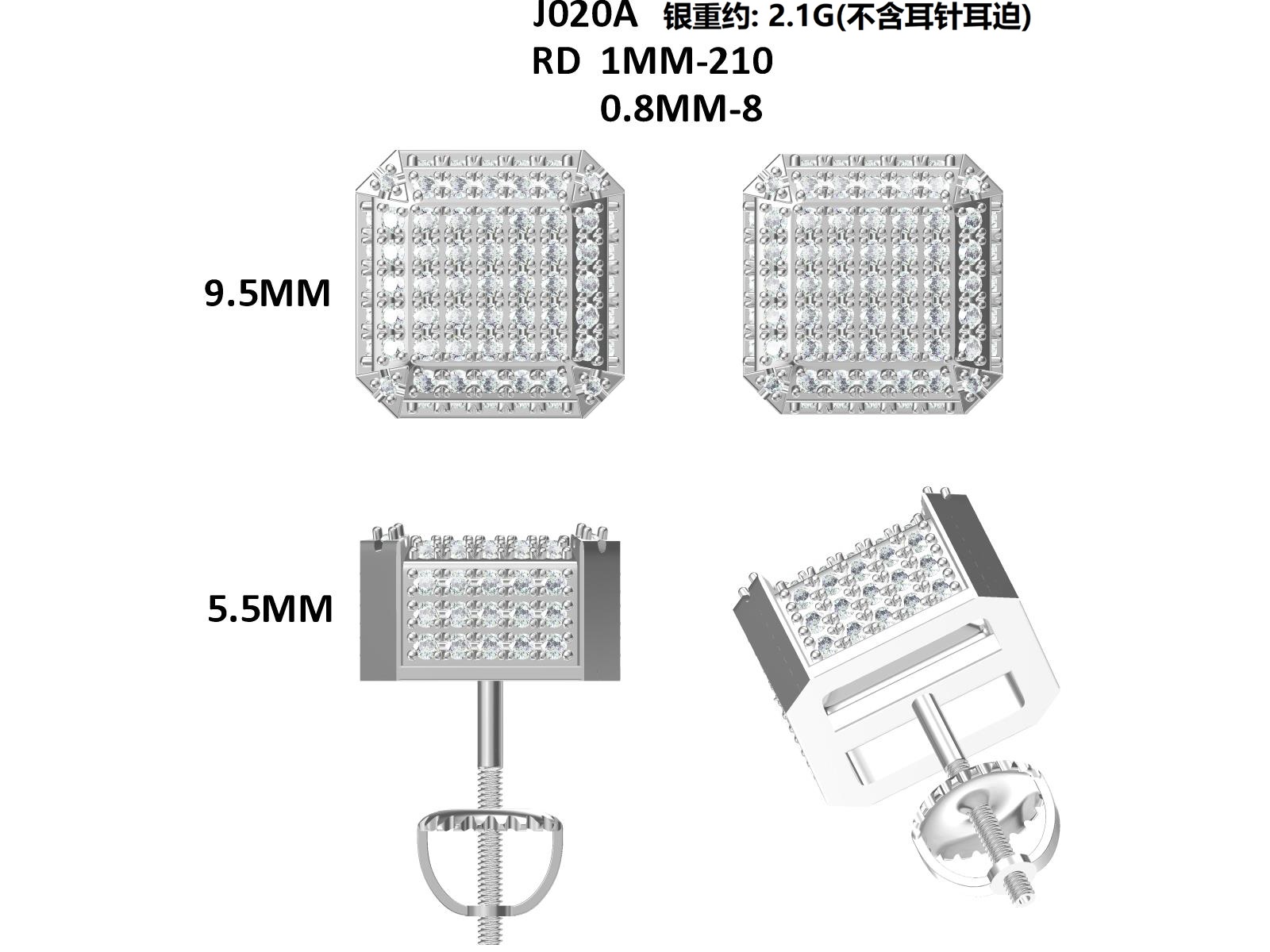 Sterling Silver 218pcs D Color VVS1 Moissanite 3D Cube Earrings 2g Screw Back