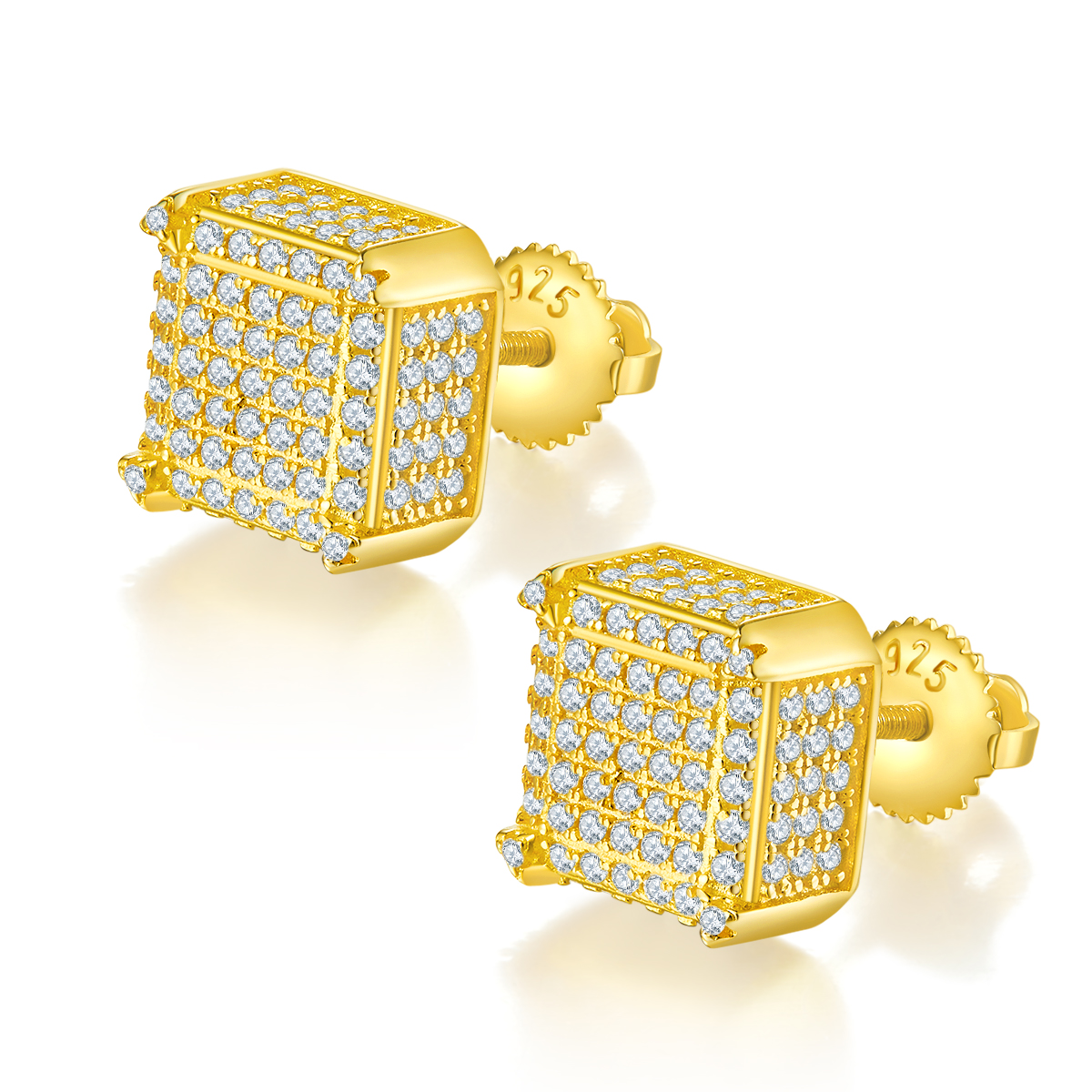 Sterling Silver 218pcs D Color VVS1 Moissanite 3D Cube Earrings 2g Screw Back