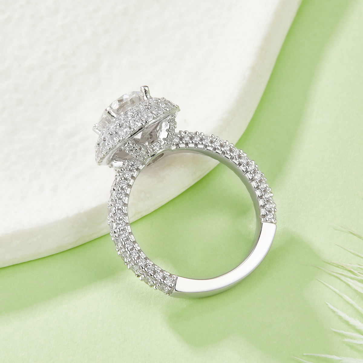 Sterling Silver 2ct Oval Moissanite Ring, 7x9mm D-VVS1 Double Halo, Platinum Plated 5.3g