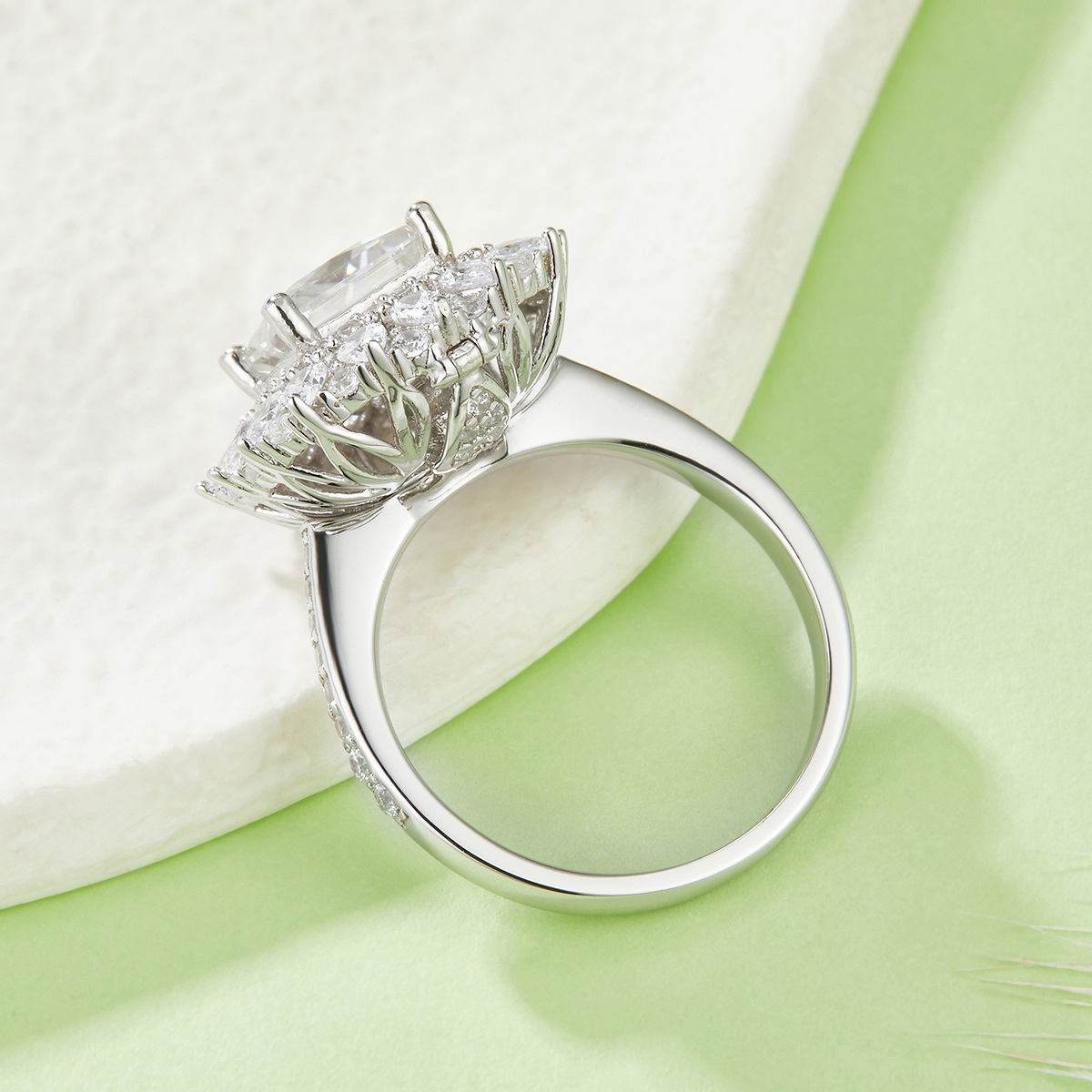 Sterling Silver 2ct Princess Cut Moissanite Ring, D-VVS1 Double Halo Cluster, Platinum