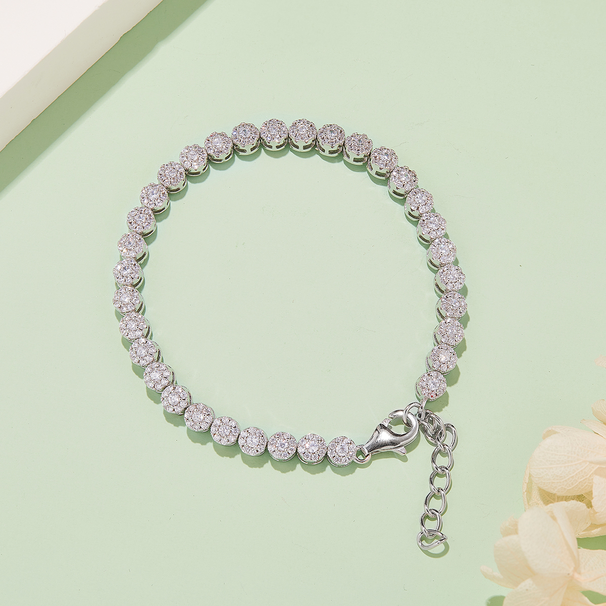 Sterling Silver 2mm Moissanite Cluster Tennis Bracelet 18cm 288pcs D Color VVS1 Platinum