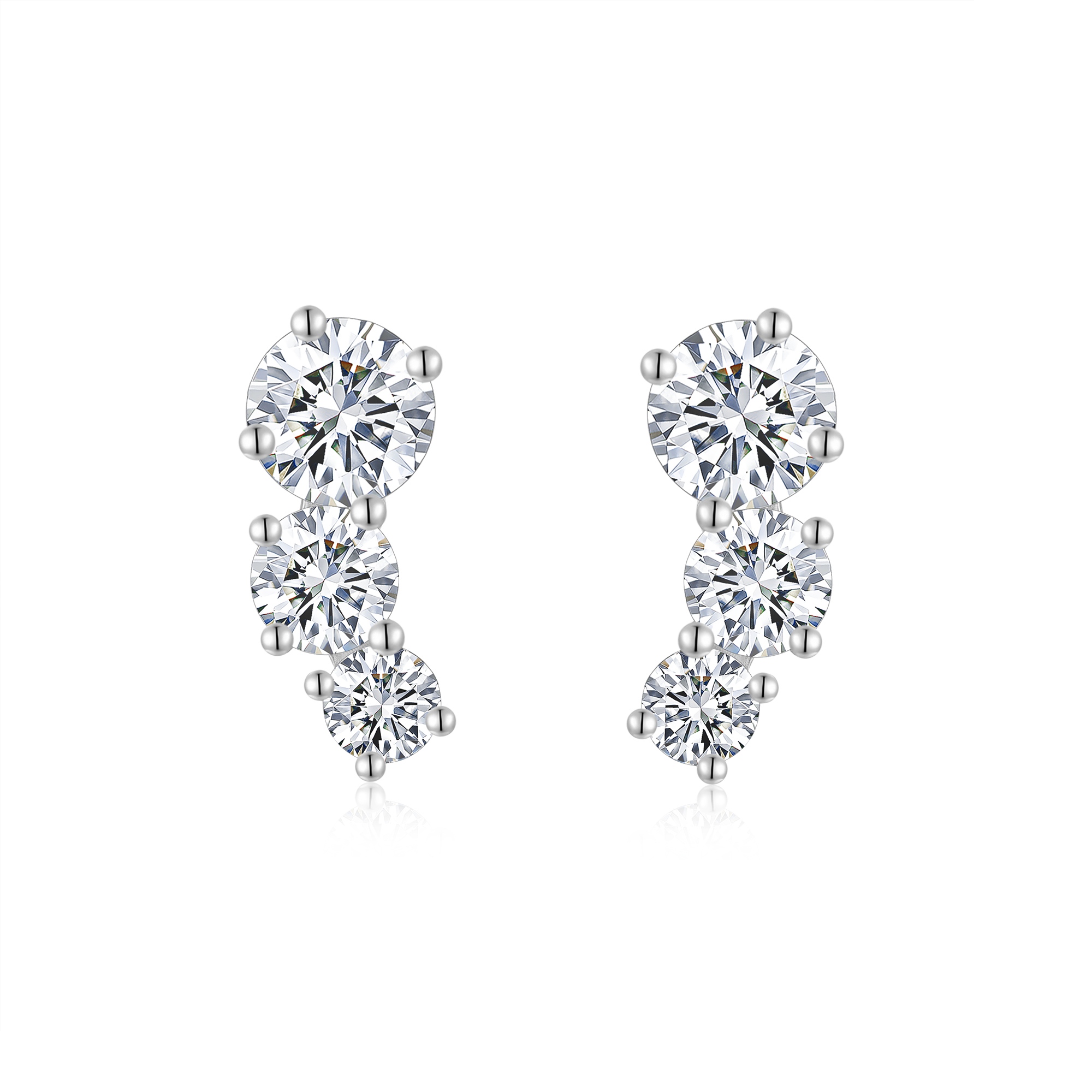 Sterling Silver 3-Stone Graduated Stud Earrings, 1ct D-VVS1 Moissanite Journey Earrings