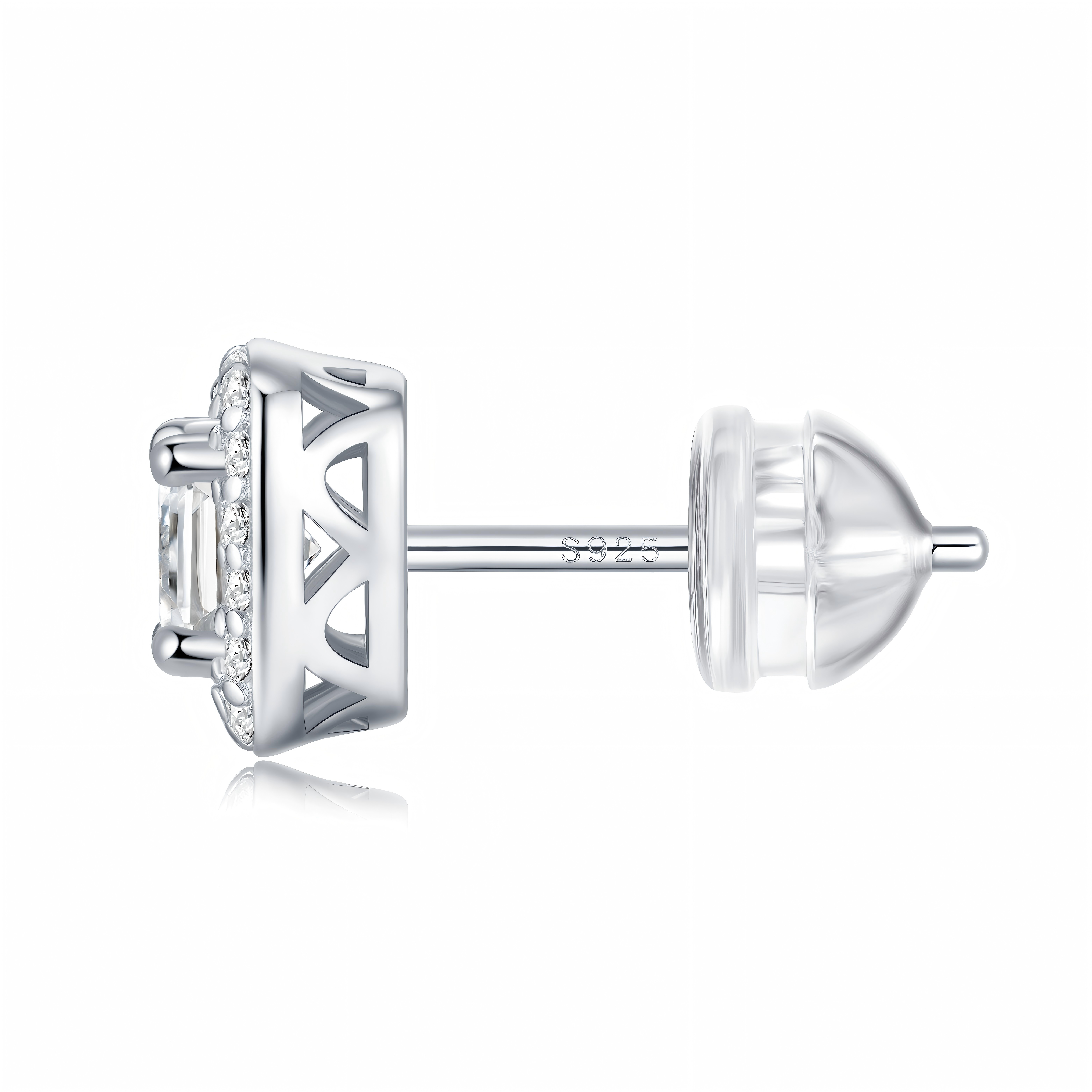 Sterling Silver 3ct D-VVS1 Moissanite Stud Earrings, Cushion Halo Platinum Plated Jewelry