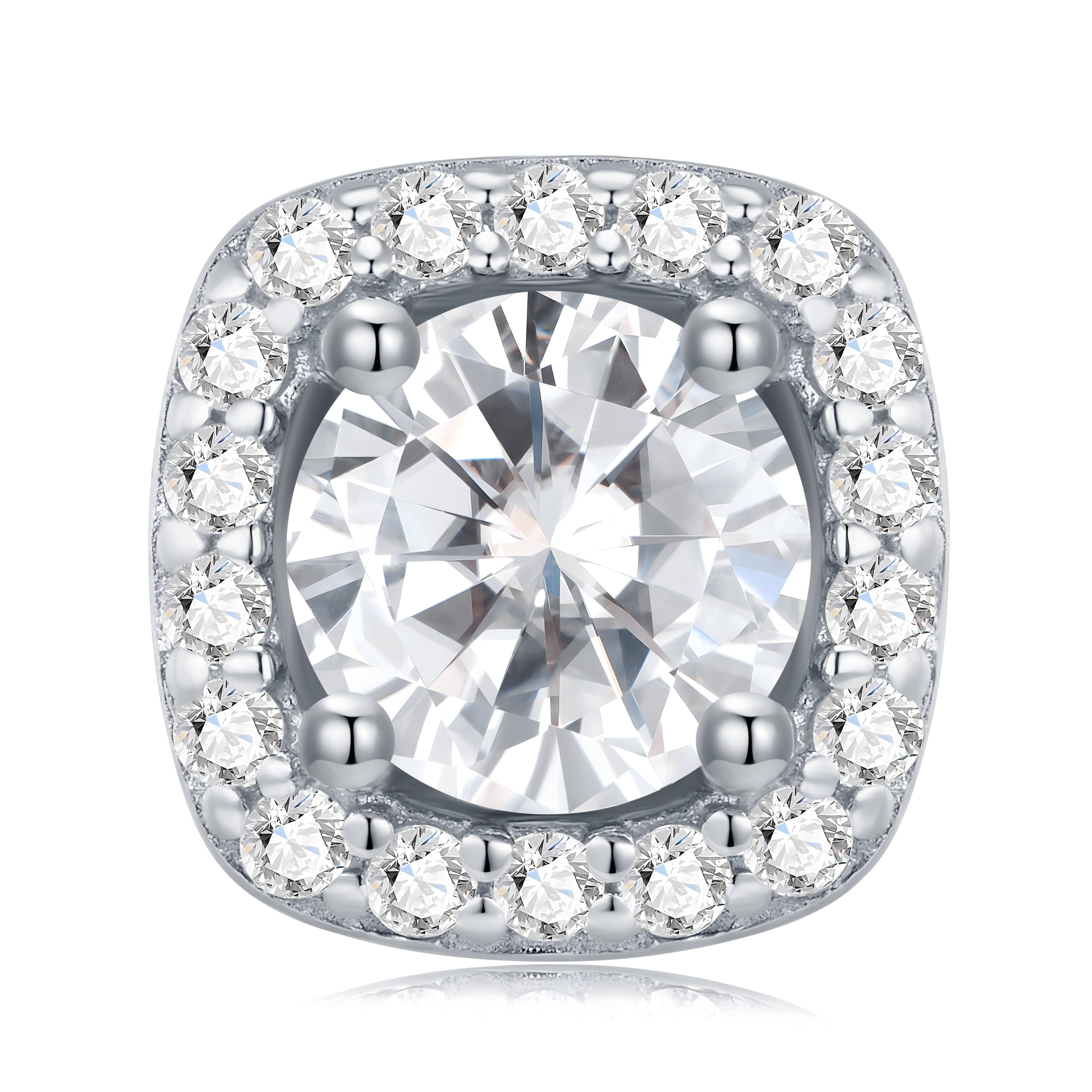 Sterling Silver 3ct D-VVS1 Moissanite Stud Earrings, Cushion Halo Platinum Plated Jewelry
