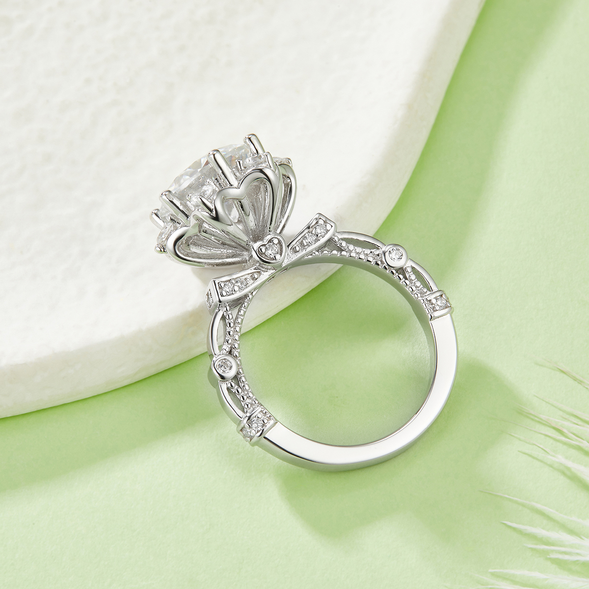 Sterling Silver 3ct Moissanite Ring, 9mm D-VVS1 Star Halo Split Shank, Platinum Plated US