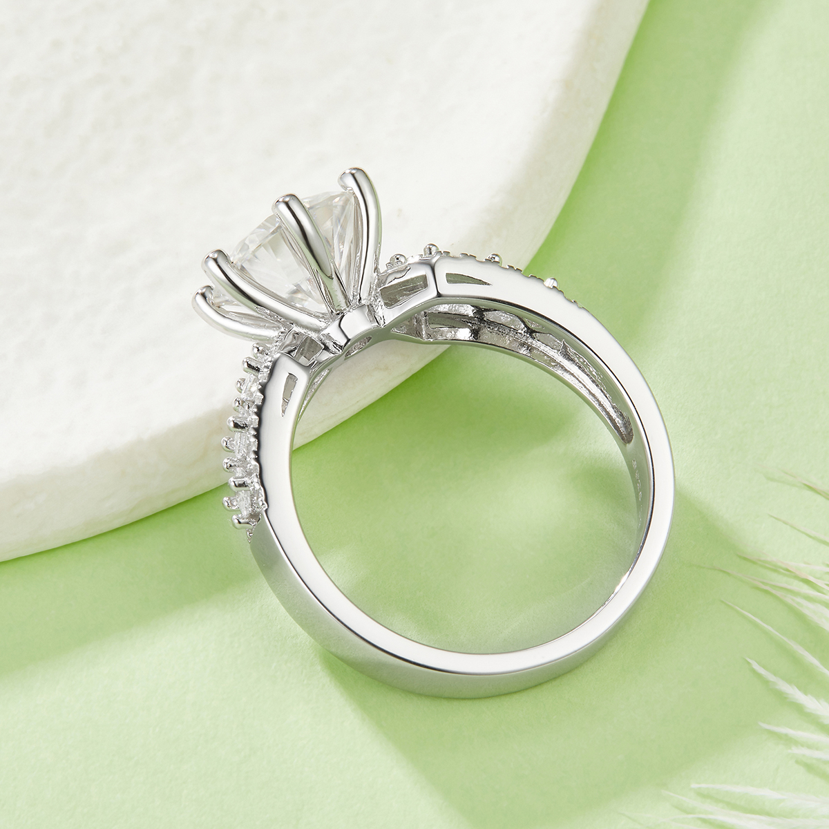 Sterling Silver 3ct Moissanite Ring, 9mm Round Cut 6-Prong, D-VVS1 Platinum Plated US