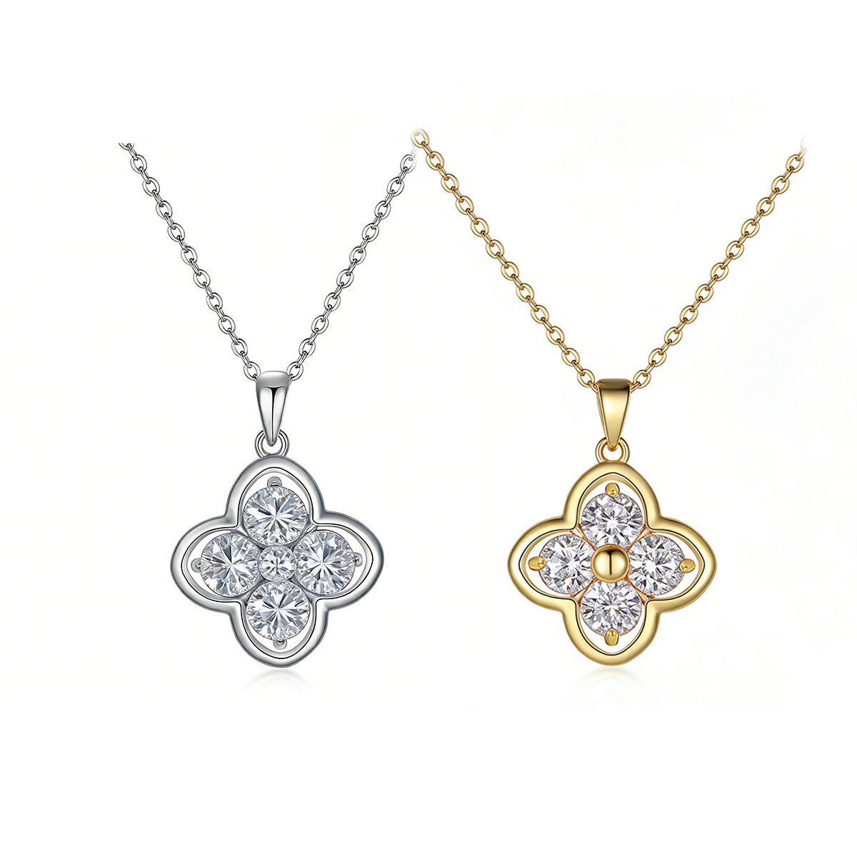 Sterling Silver 4pcs 5mm Round Moissanite Clover Necklace 45cm Platinum Gold Plated GRA
