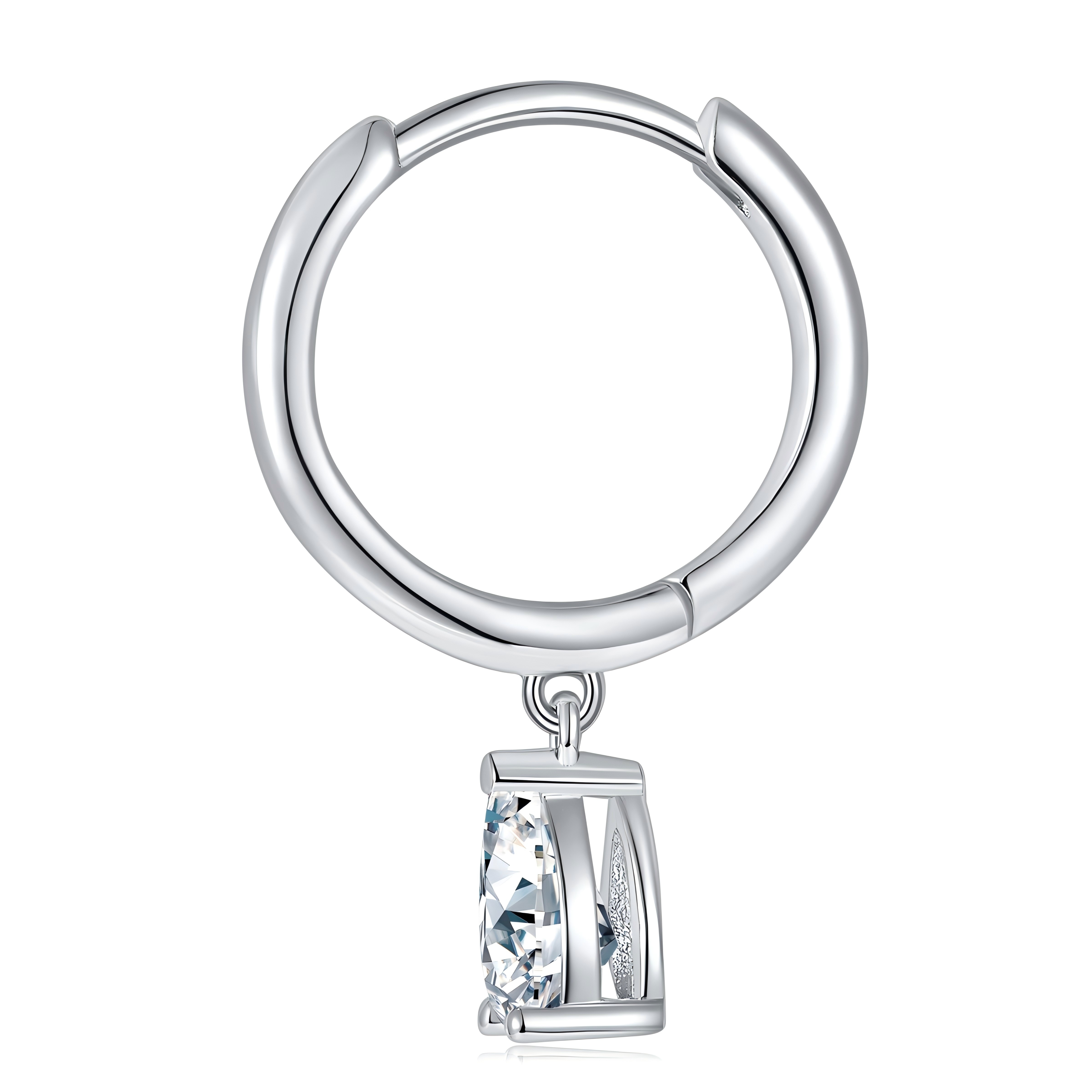 Sterling Silver 4x6mm Pear Cut Moissanite Hoop Earrings Platinum Plated Dangle Huggie