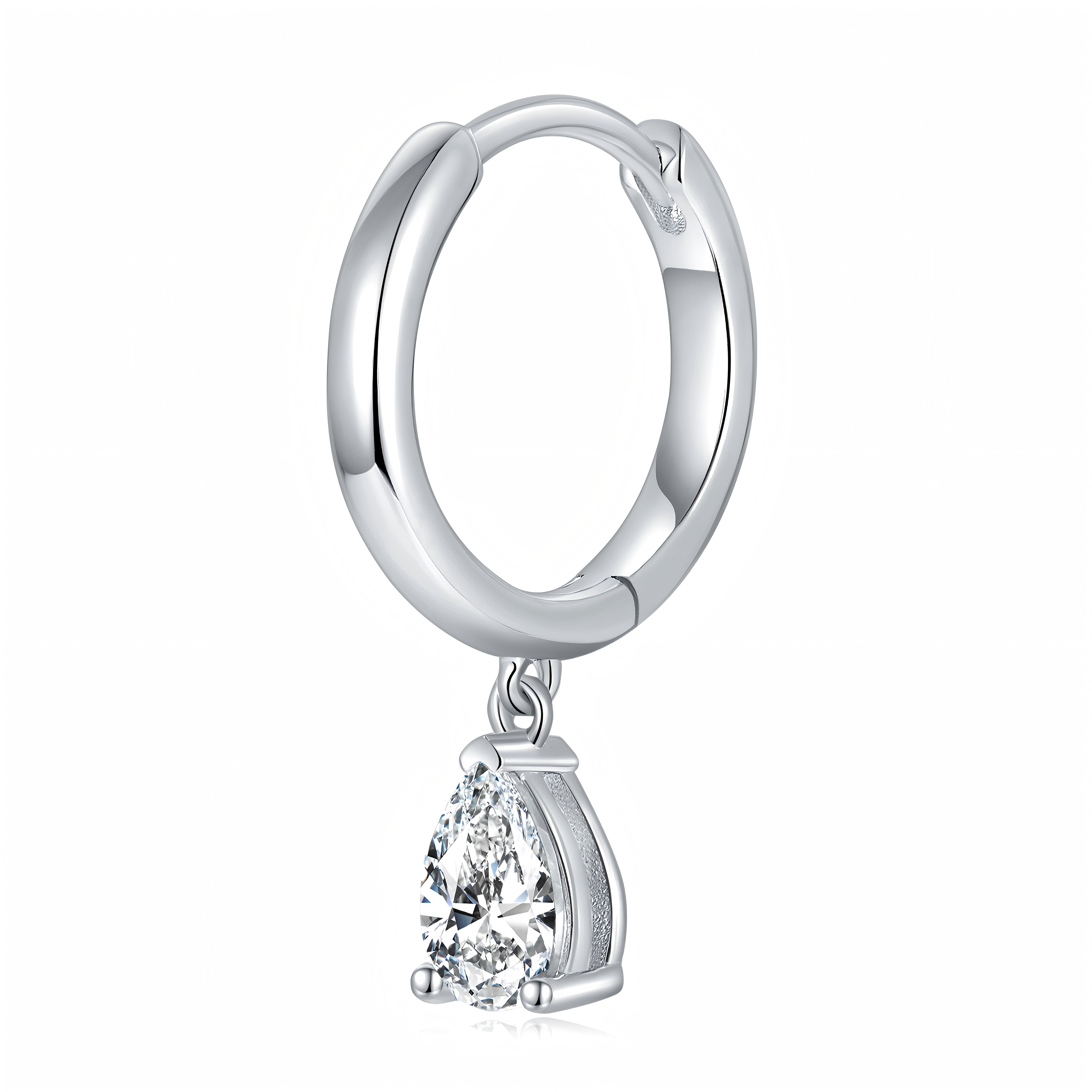 Sterling Silver 4x6mm Pear Cut Moissanite Hoop Earrings Platinum Plated Dangle Huggie