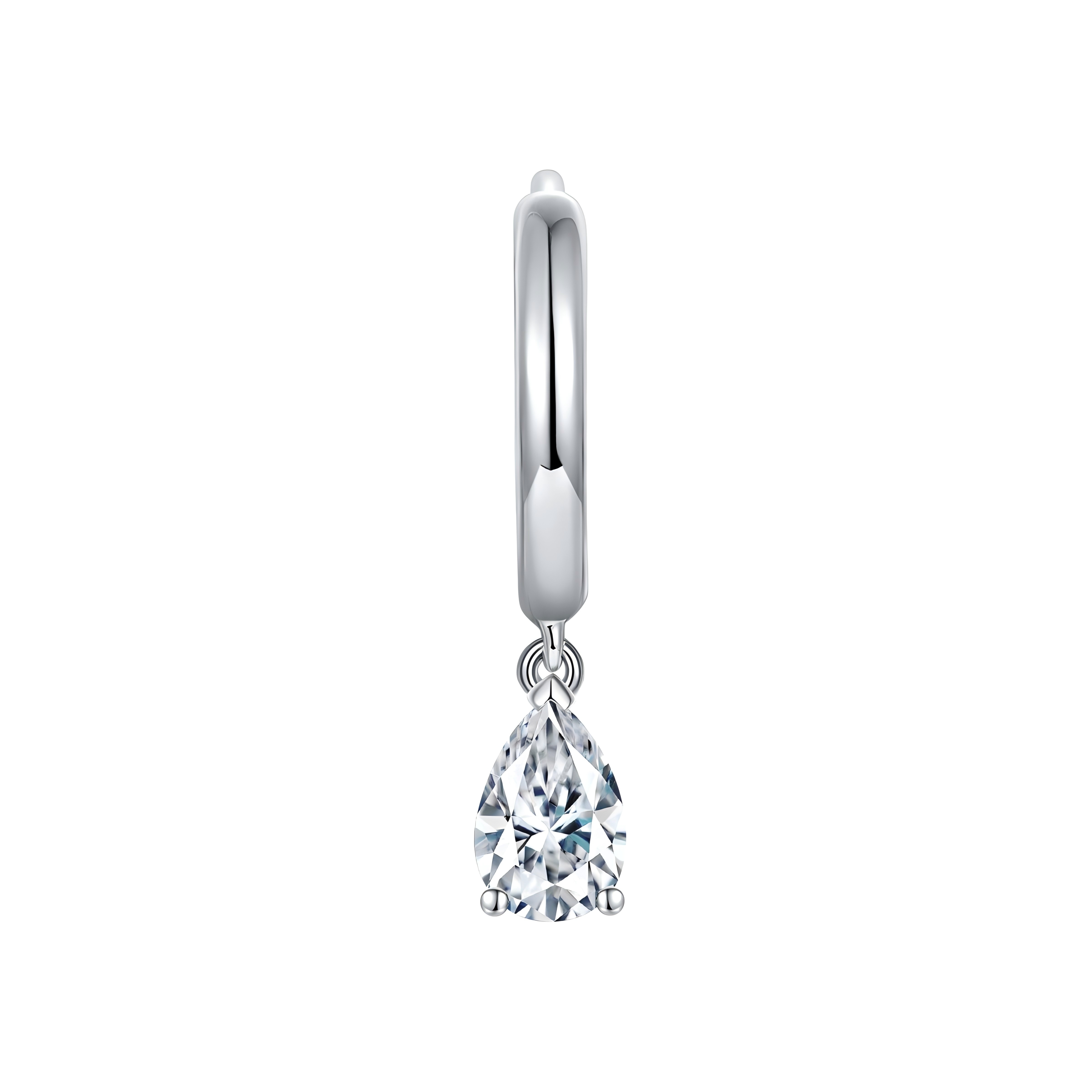 Sterling Silver 4x6mm Pear Cut Moissanite Hoop Earrings Platinum Plated Dangle Huggie