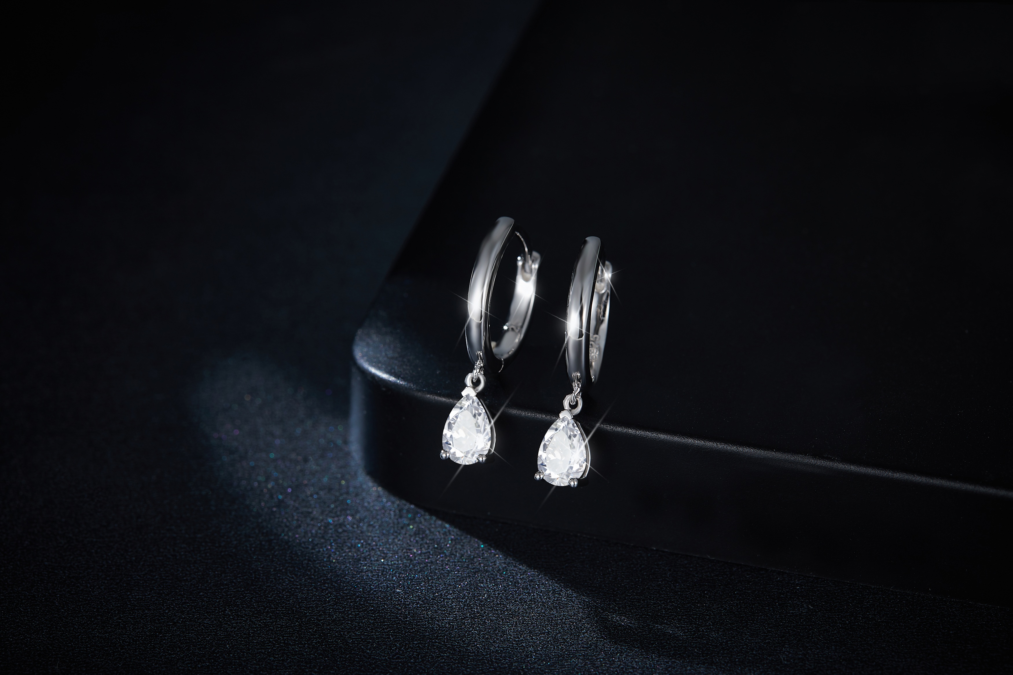 Sterling Silver 4x6mm Pear Cut Moissanite Hoop Earrings Platinum Plated Dangle Huggie