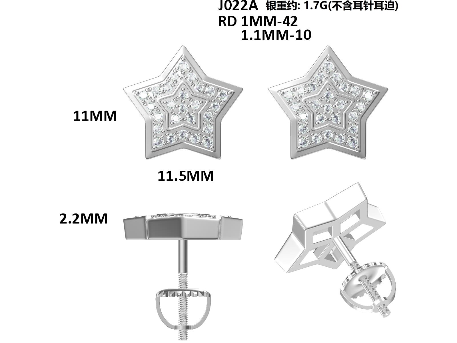 Sterling Silver 52pcs D Color VVS1 Moissanite Star Stud Earrings 11mm Double Pave Screw