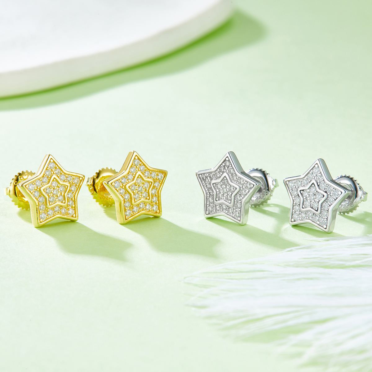 Sterling Silver 52pcs D Color VVS1 Moissanite Star Stud Earrings 11mm Double Pave Screw
