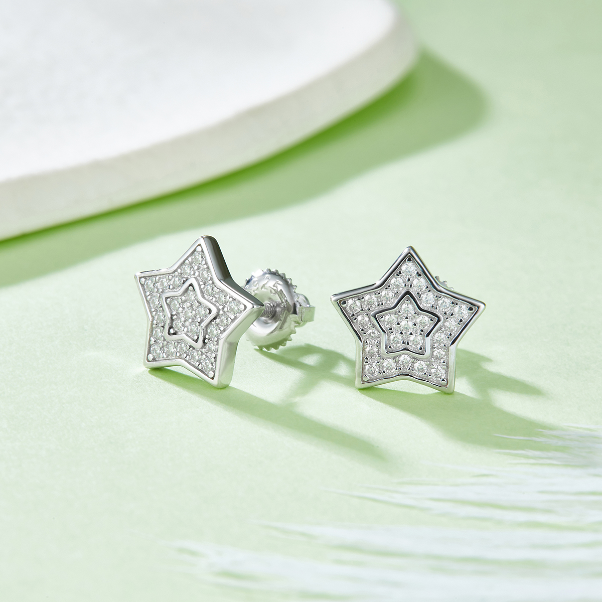 Sterling Silver 52pcs D Color VVS1 Moissanite Star Stud Earrings 11mm Double Pave Screw