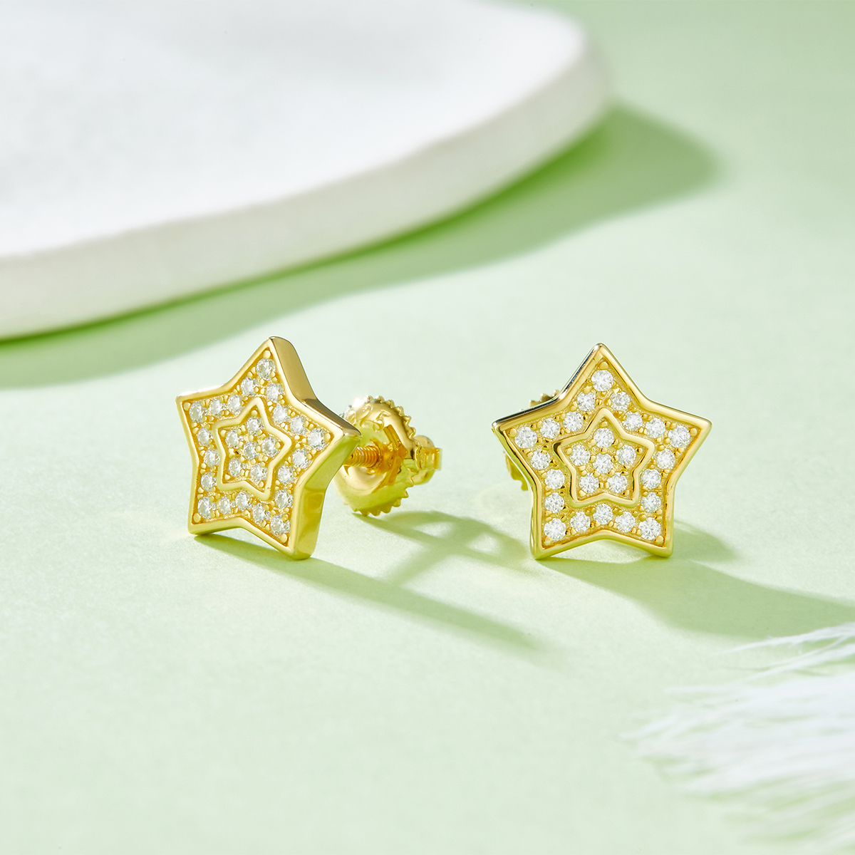 Sterling Silver 52pcs D Color VVS1 Moissanite Star Stud Earrings 11mm Double Pave Screw