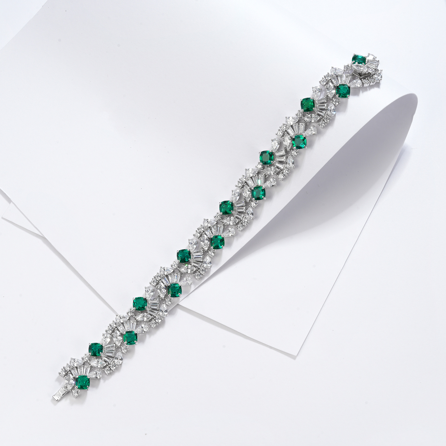 Sterling Silver 5mm Lab-Grown Emerald Ruby Sapphire Tennis Bracelet 16.5cm 14 Stones