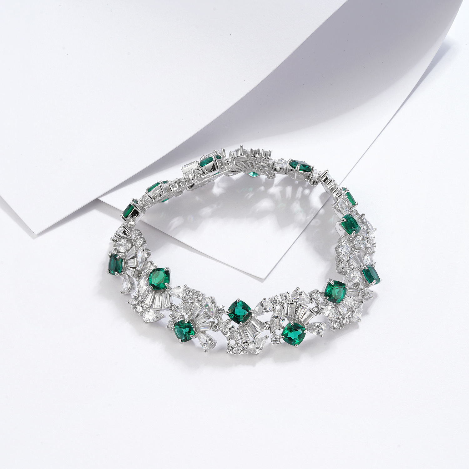 Sterling Silver 5mm Lab-Grown Emerald Ruby Sapphire Tennis Bracelet 16.5cm 14 Stones