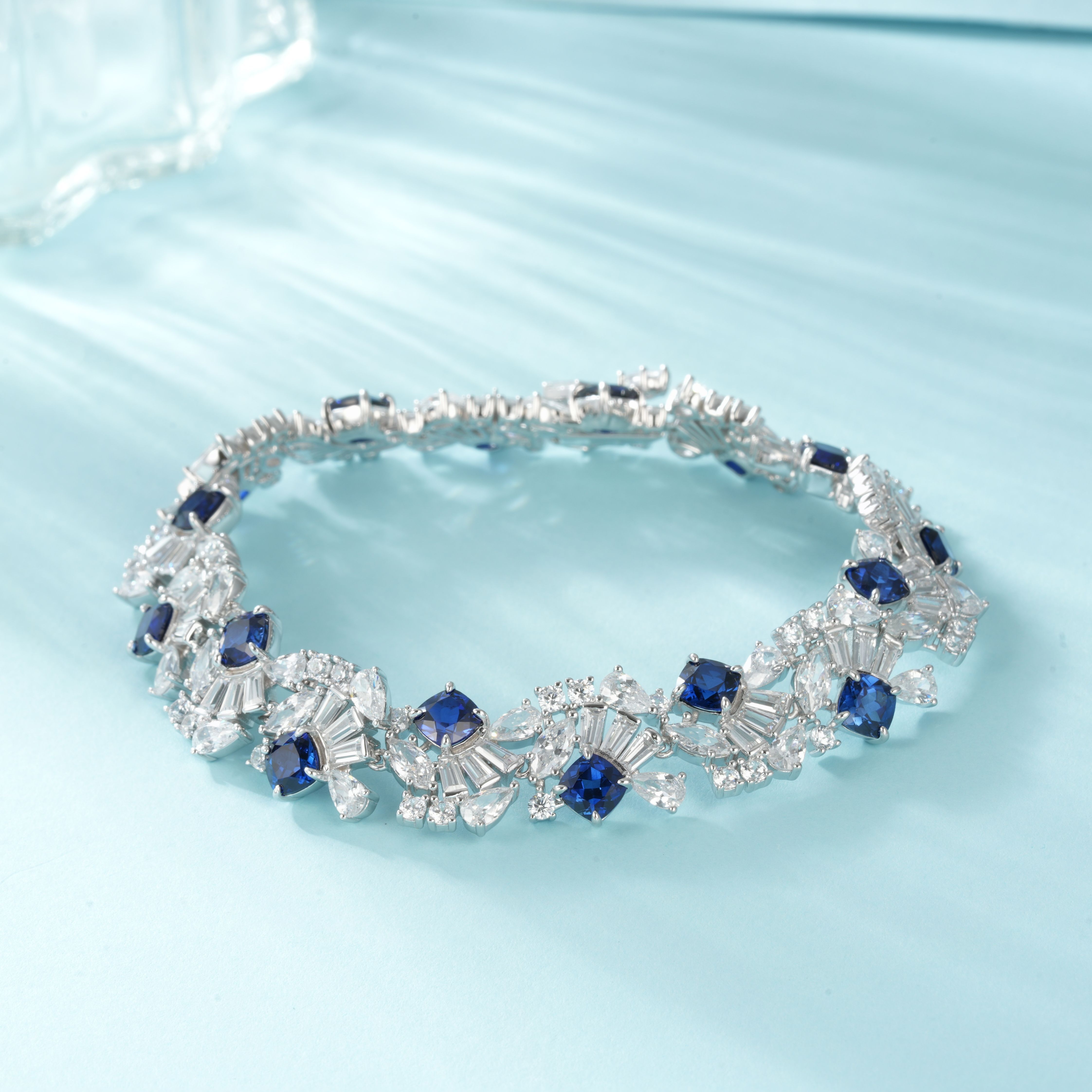 Sterling Silver 5mm Lab-Grown Emerald Ruby Sapphire Tennis Bracelet 16.5cm 14 Stones