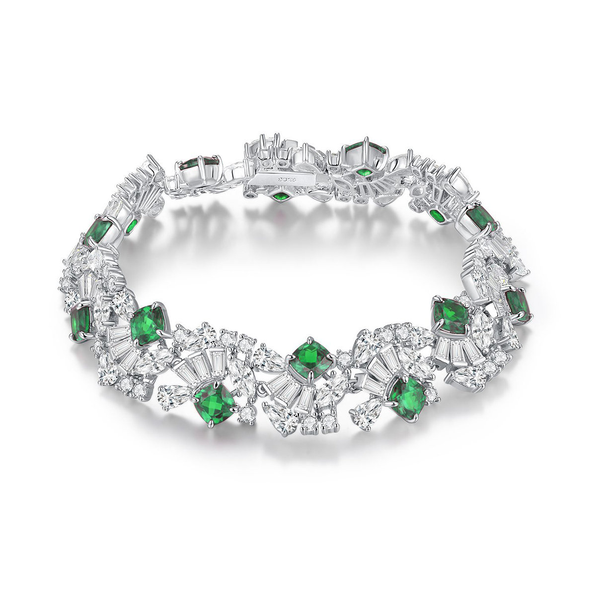 Sterling Silver 5mm Lab-Grown Emerald Ruby Sapphire Tennis Bracelet 16.5cm 14 Stones