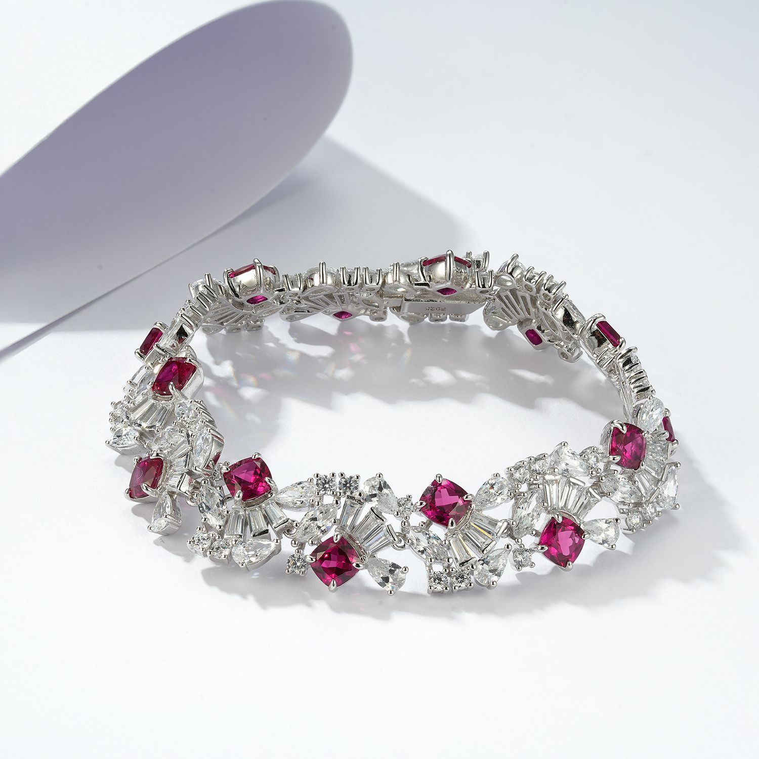 Sterling Silver 5mm Lab-Grown Emerald Ruby Sapphire Tennis Bracelet 16.5cm 14 Stones