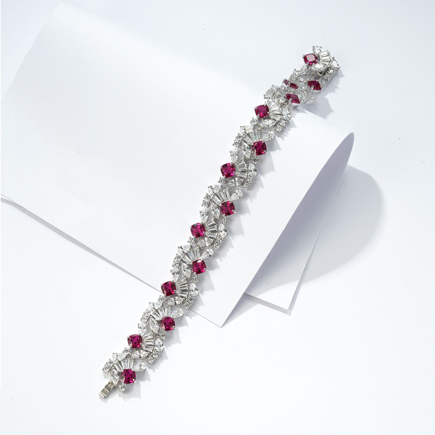 Sterling Silver 5mm Lab-Grown Emerald Ruby Sapphire Tennis Bracelet 16.5cm 14 Stones