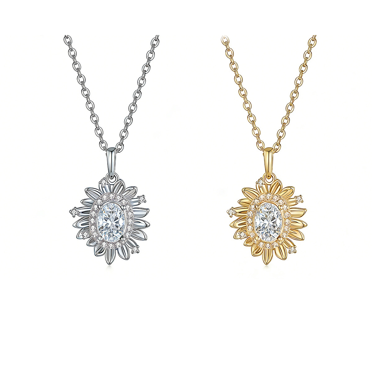 Sterling Silver 5x7mm Oval Moissanite D Aisy Necklace 45cm D Color VVS1 Platinum Gold