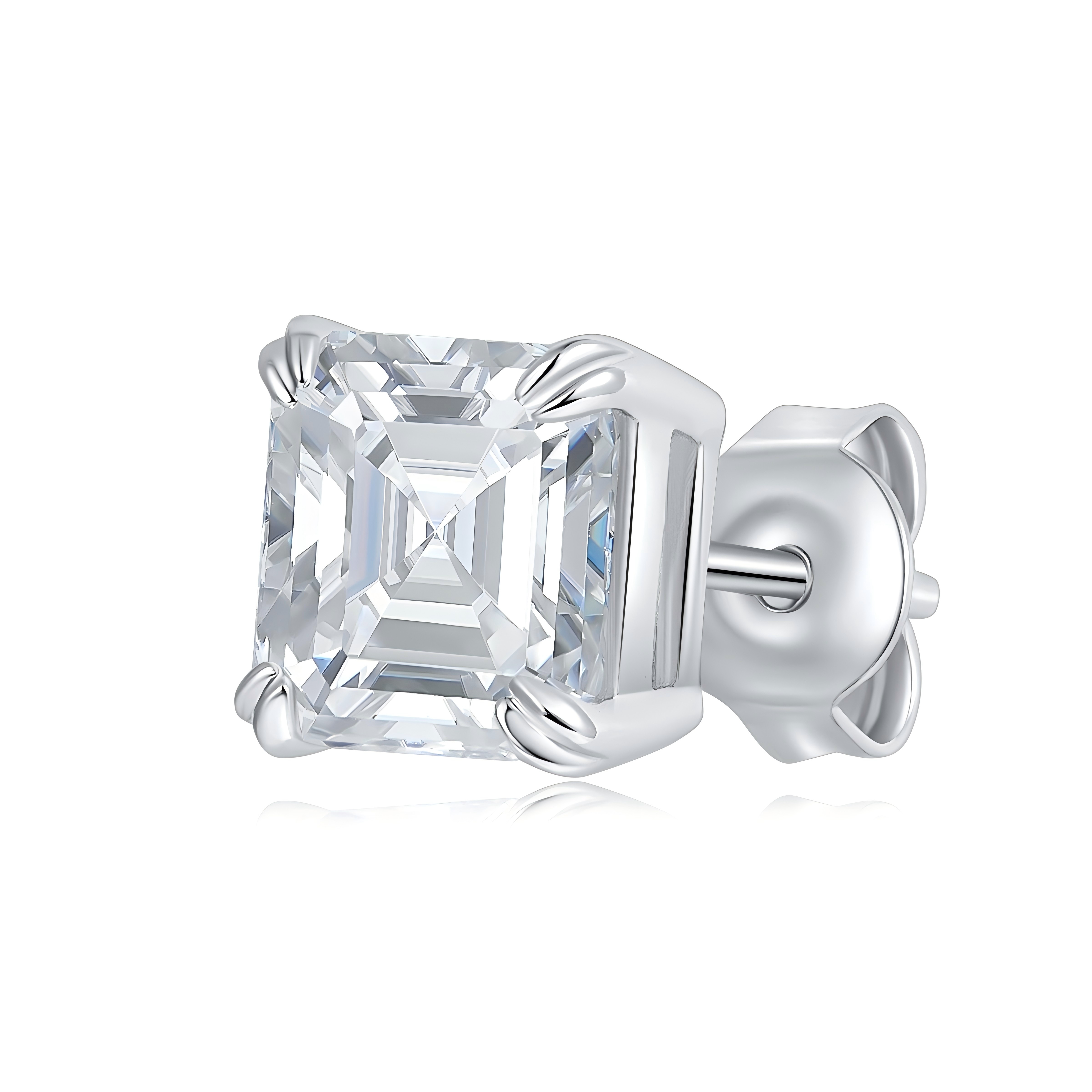 Sterling Silver 6x8mm Emerald Cut Moissanite Stud Earrings Octagon Solitaire With GRA