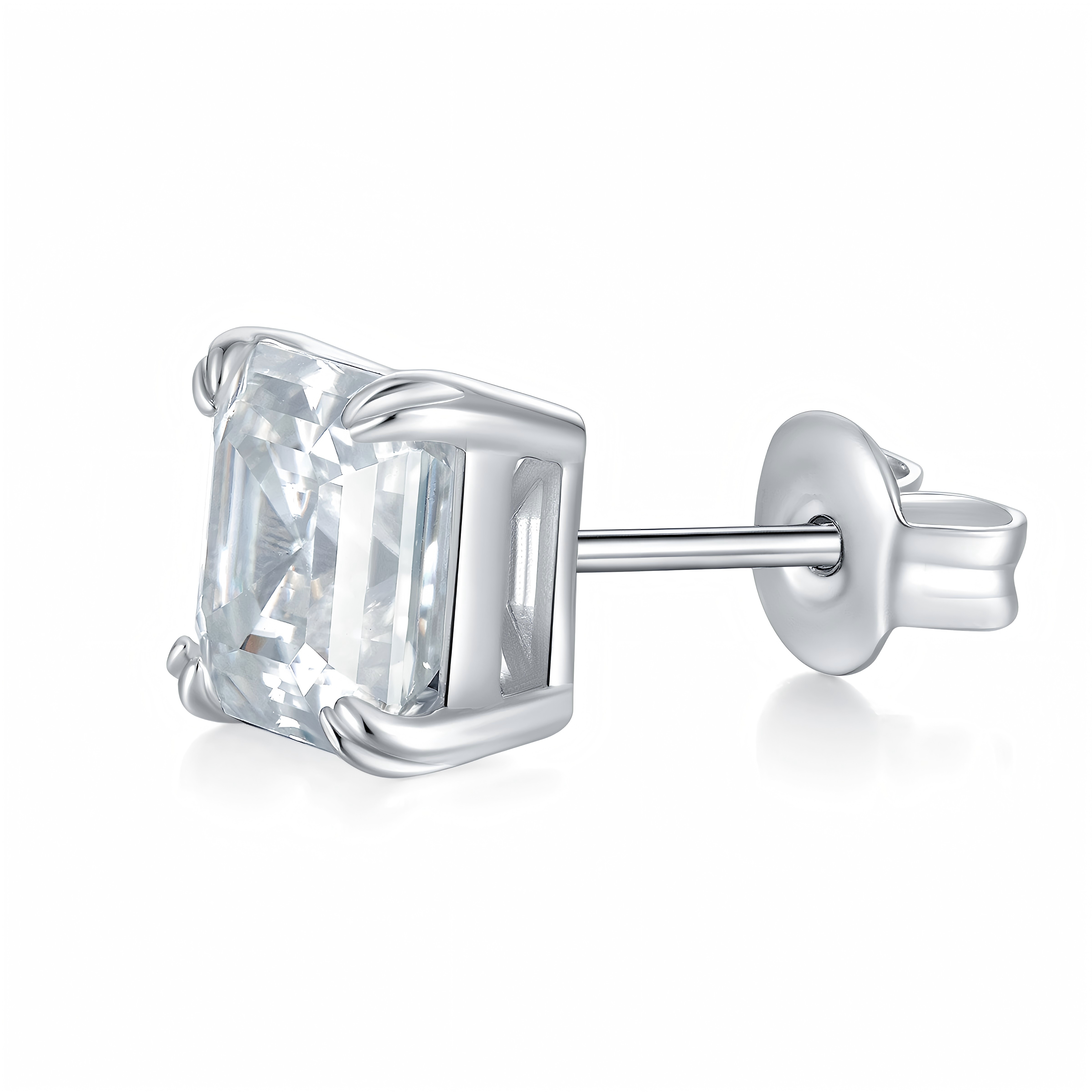 Sterling Silver 6x8mm Emerald Cut Moissanite Stud Earrings Octagon Solitaire With GRA