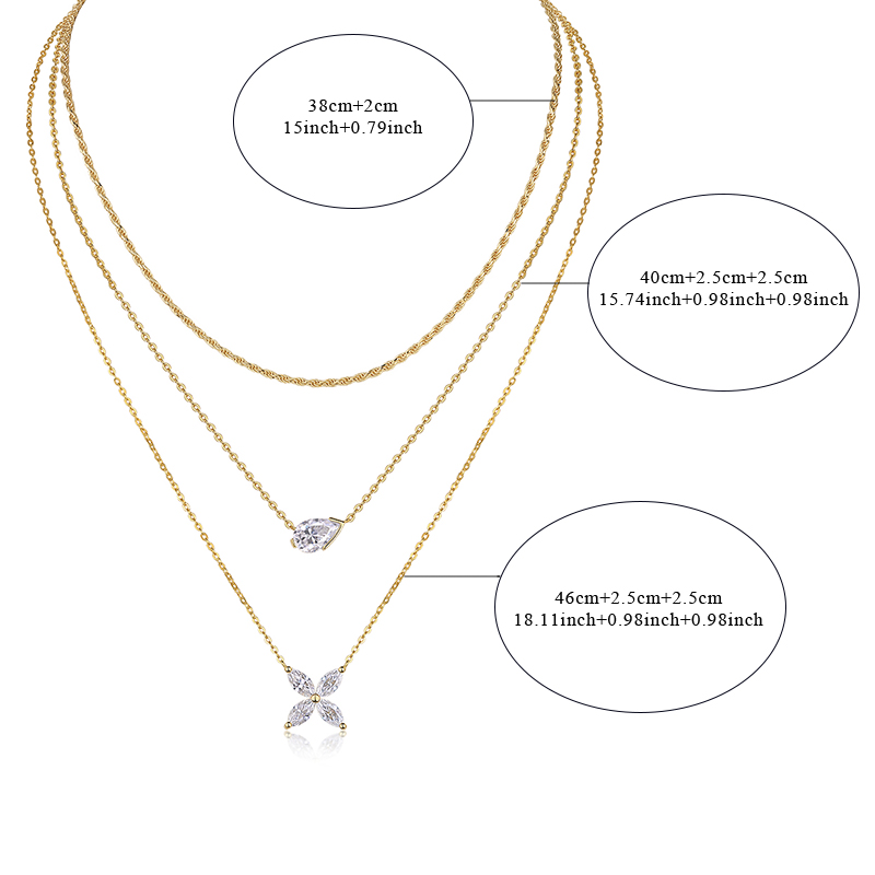 Sterling Silver 7x11mm Pear Moissanite 3-Layer Necklace 40cm 10.8g Gold Plated GRA