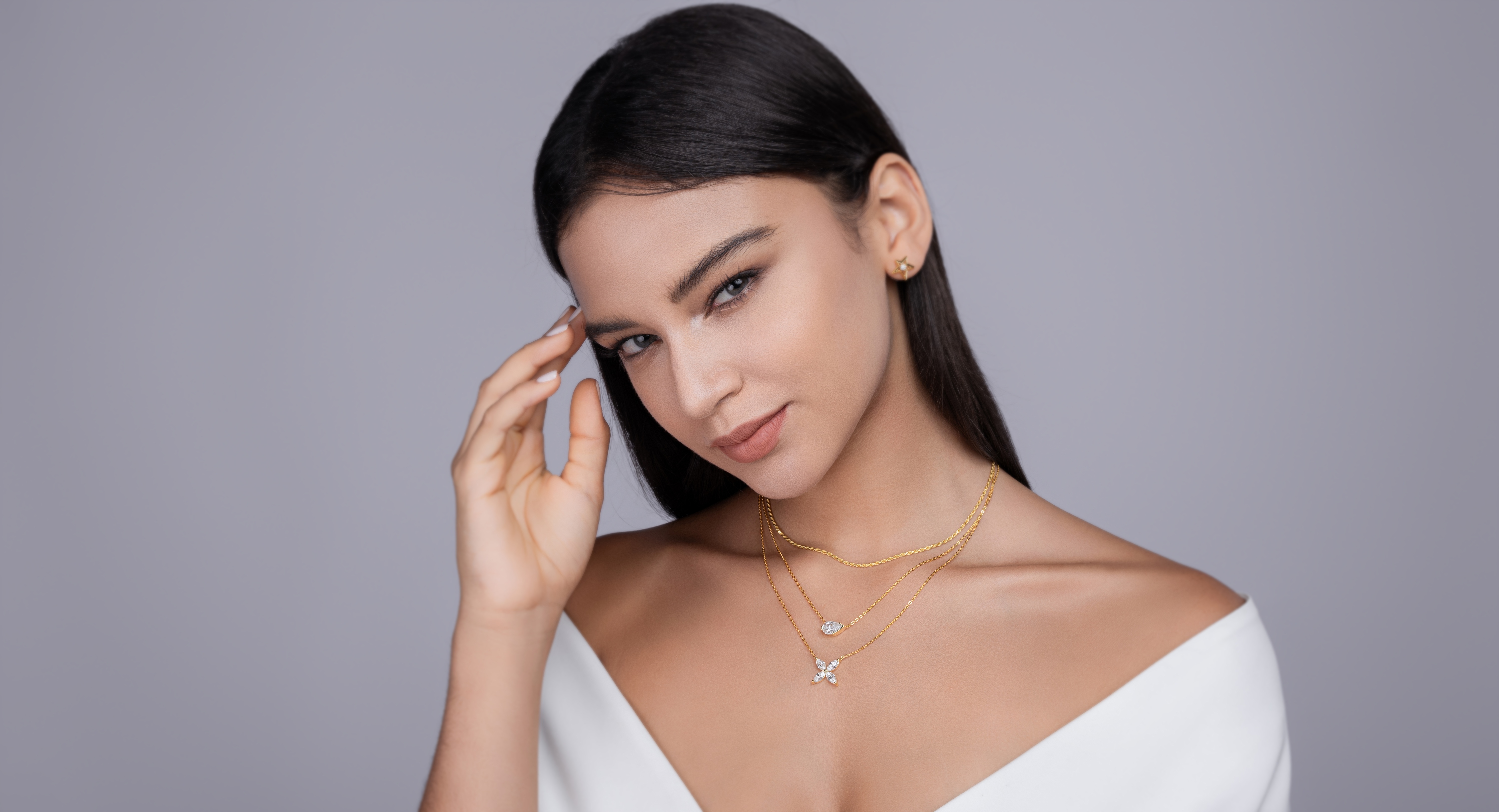 Sterling Silver 7x11mm Pear Moissanite 3-Layer Necklace 40cm 10.8g Gold Plated GRA