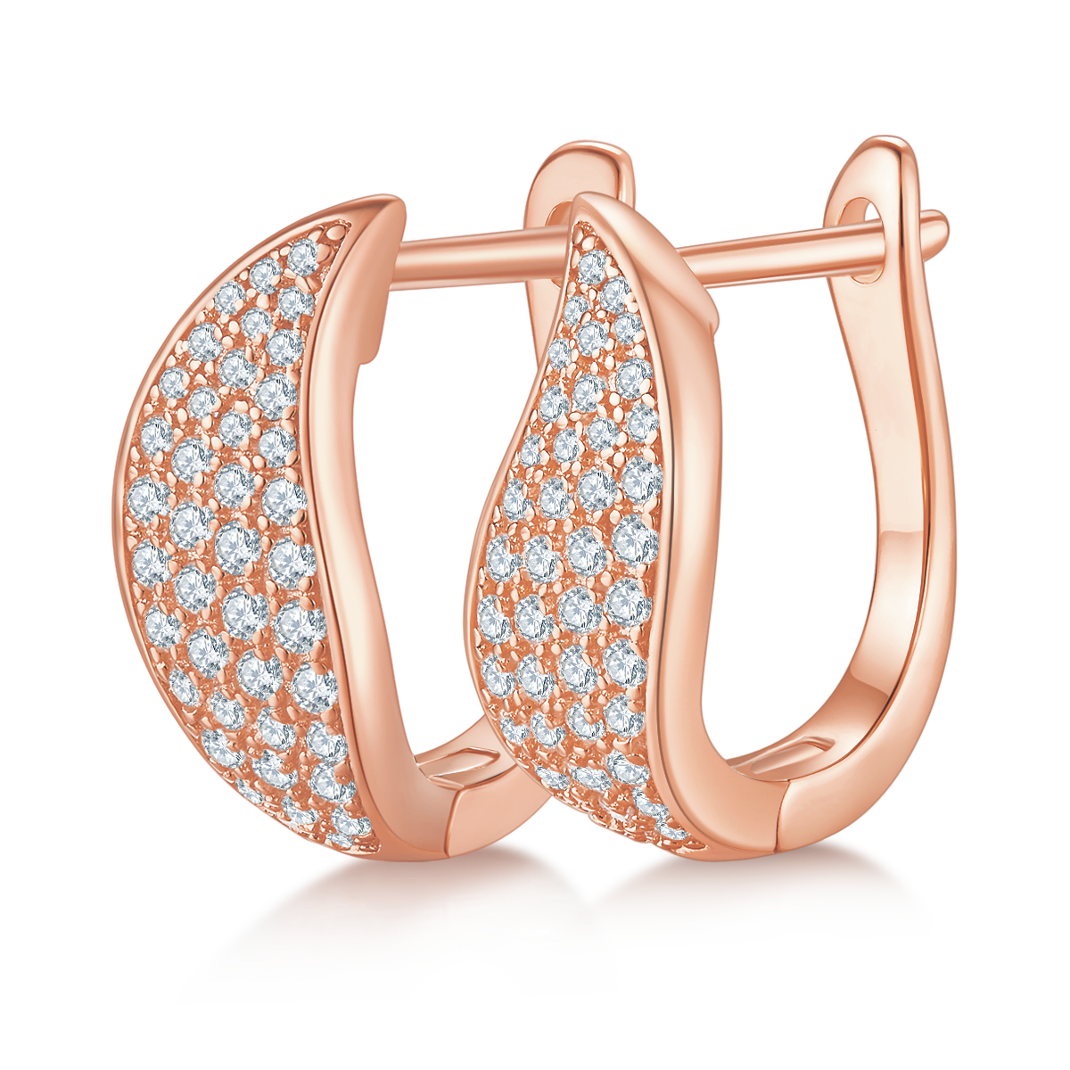 Sterling Silver 82pcs Moissanite Crescent Huggie Hoop Earrings 16.5mm Platinum Plated GRA
