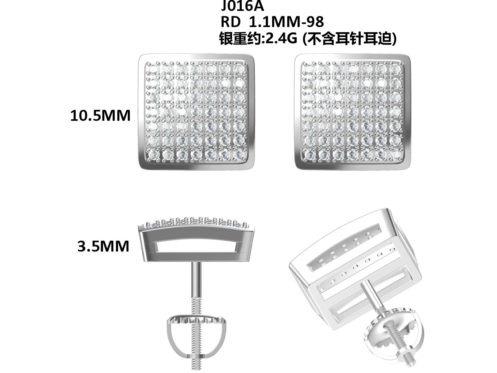 Sterling Silver 98pcs D Color VVS1 Moissanite Square Earrings 2.4g Screw Back Platinum