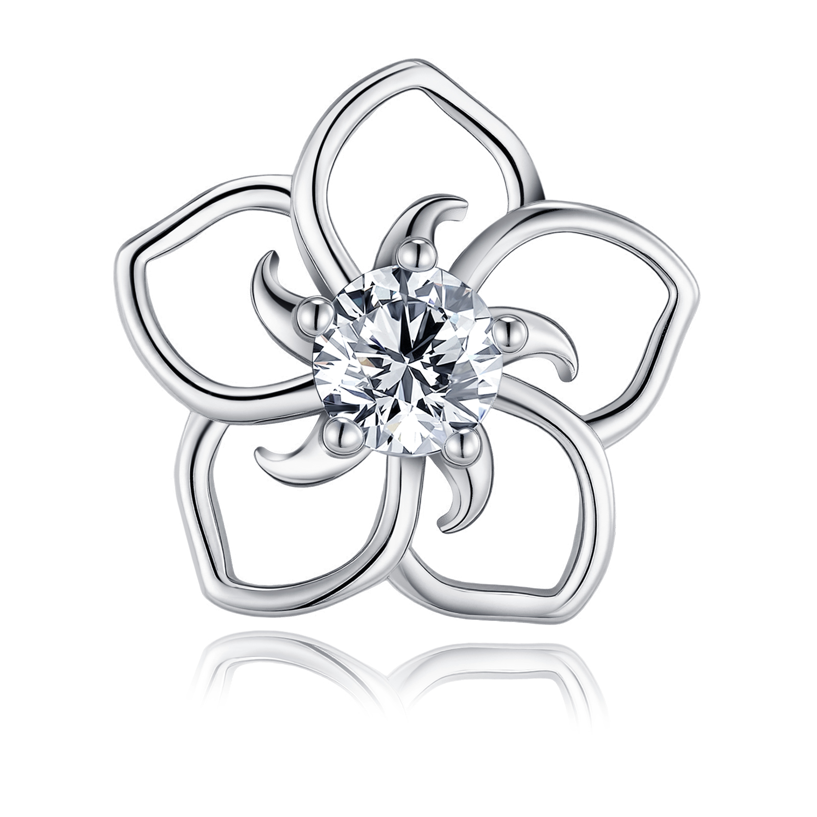 Sterling Silver Abstract Flower Stud Earrings, 0.5ct D-VVS1 Moissanite, Platinum Plated