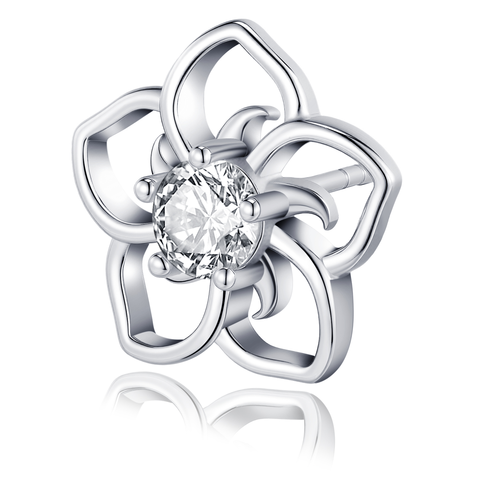Sterling Silver Abstract Flower Stud Earrings, 0.5ct D-VVS1 Moissanite, Platinum Plated