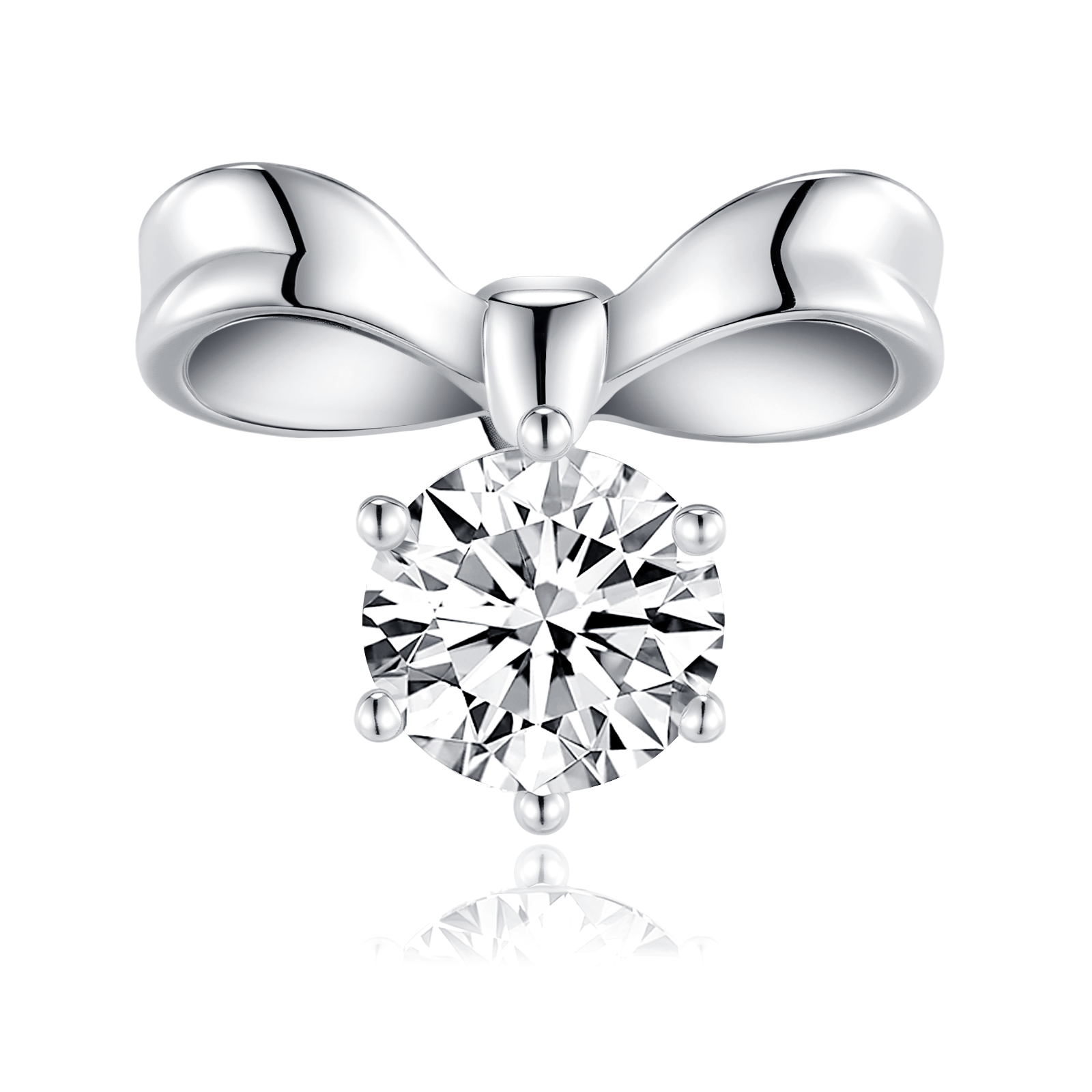 Sterling Silver Bow Stud Earrings, 1ct D-VVS1 Moissanite, Platinum Plated 3.1g Women's