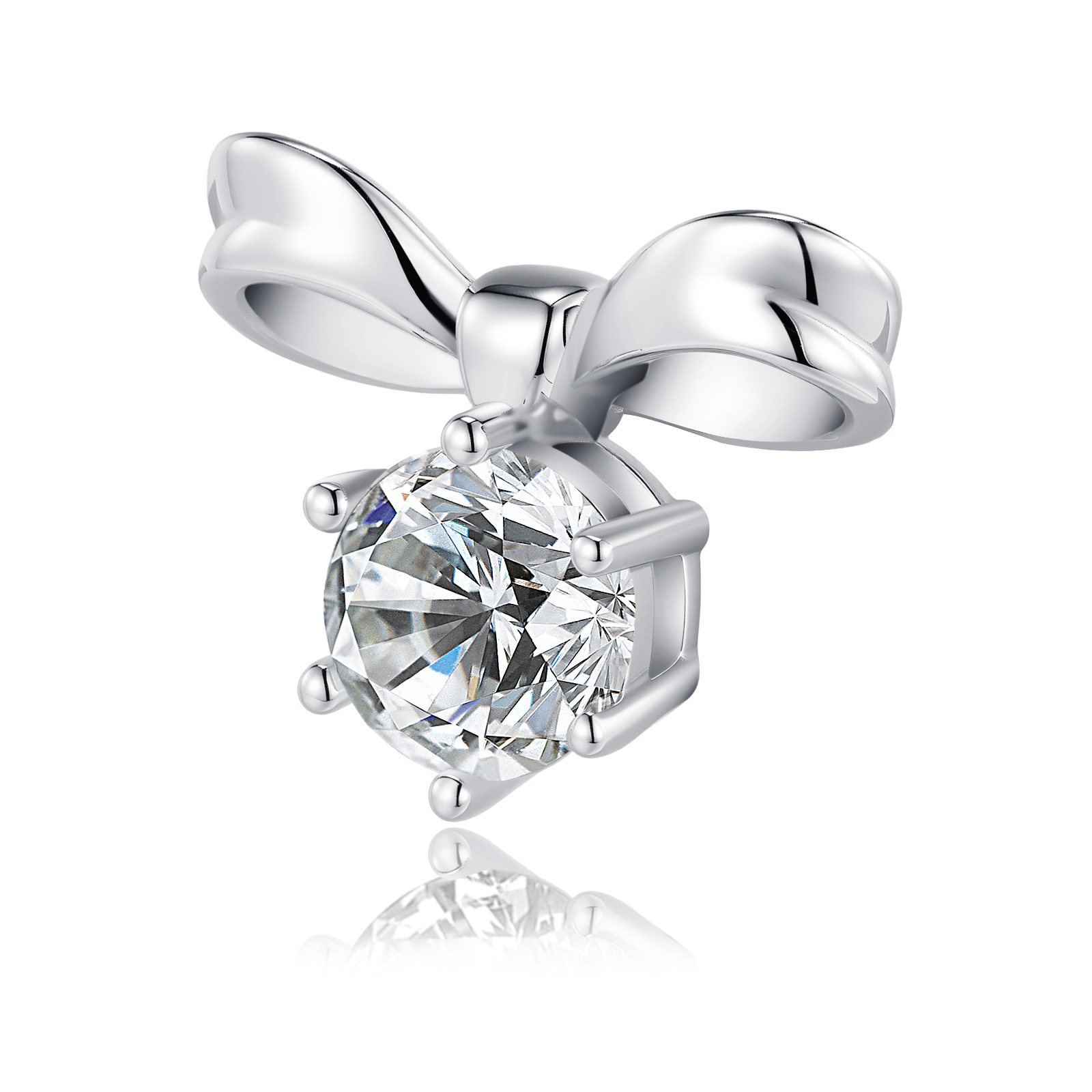 Sterling Silver Bow Stud Earrings, 1ct D-VVS1 Moissanite, Platinum Plated 3.1g Women's