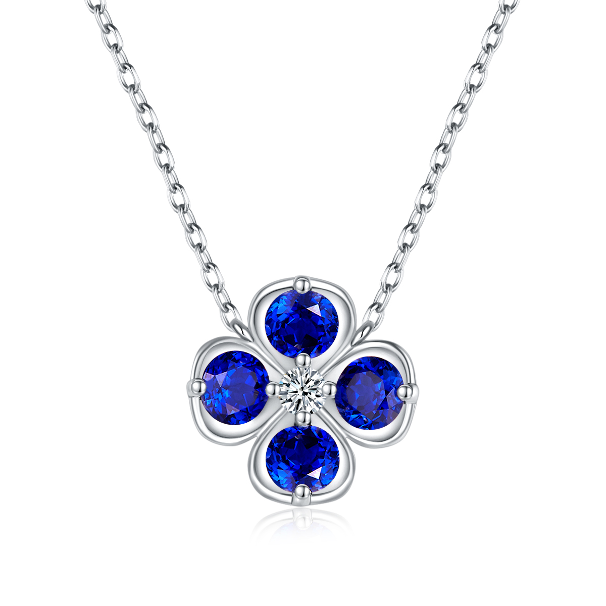 Sterling Silver Clover Necklace, 2.6ct Lab-Grown Ruby Sapphire Emerald Padparadscha