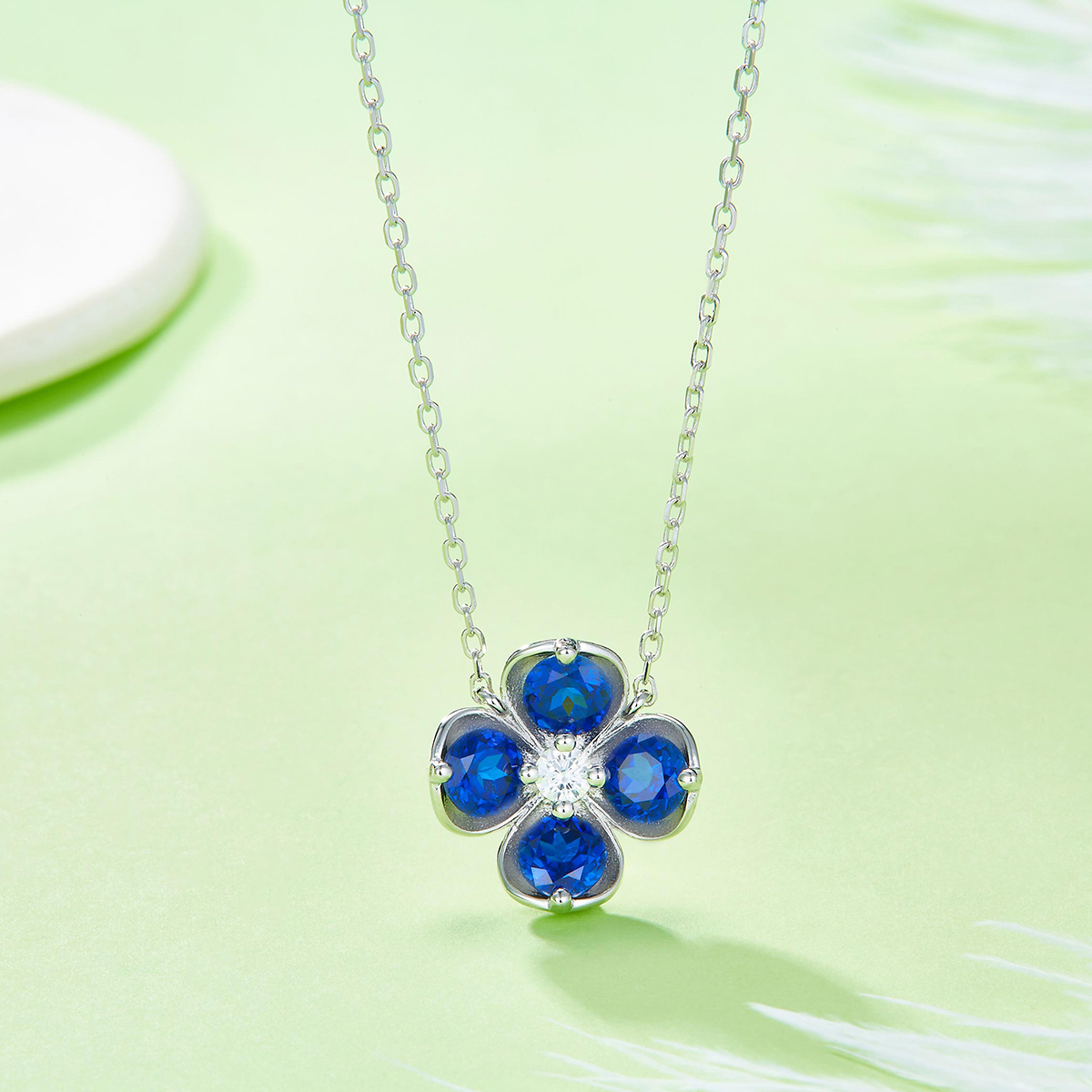 Sterling Silver Clover Necklace, 2.6ct Lab-Grown Ruby Sapphire Emerald Padparadscha