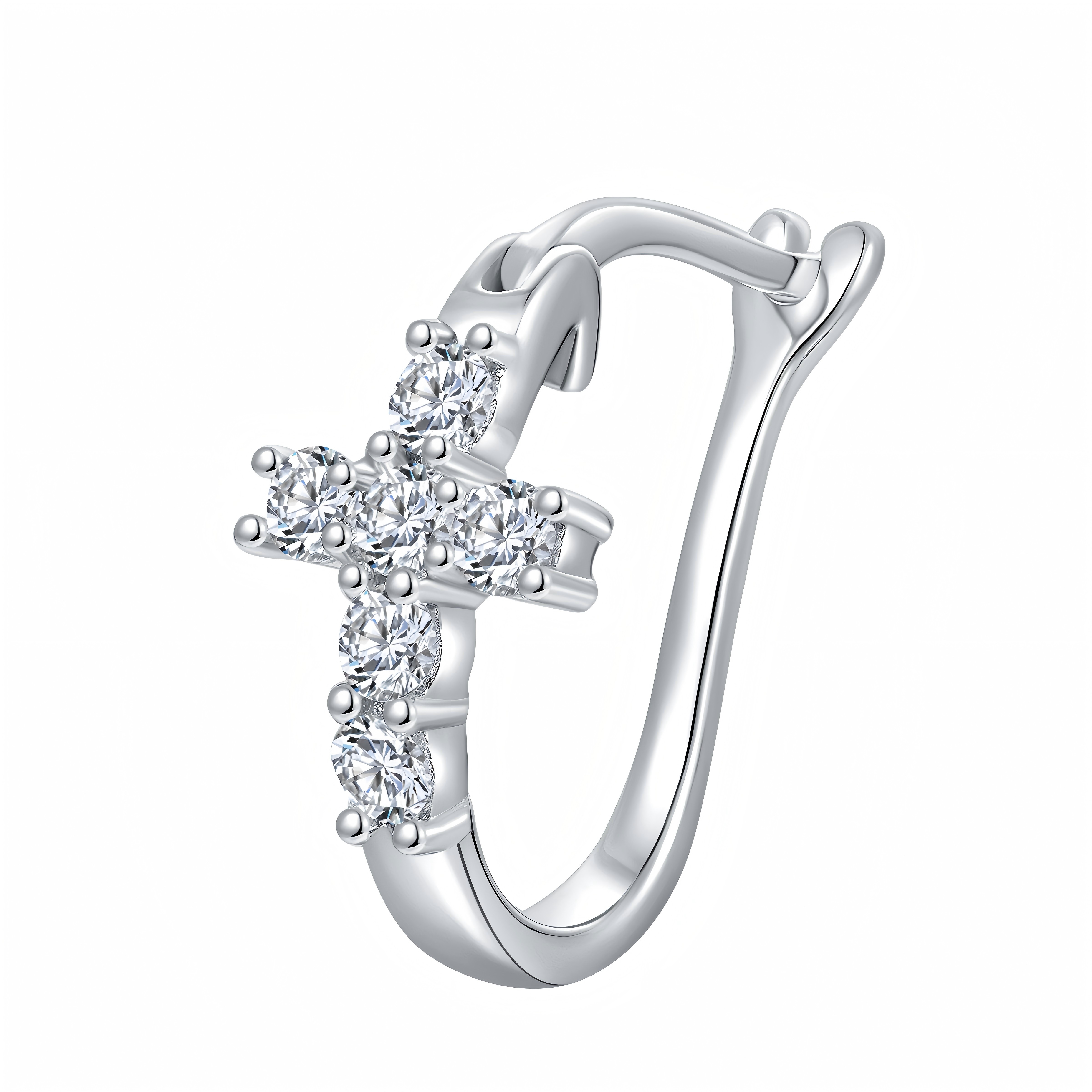 Sterling Silver Cross Hoop Earrings Moissanite Christian Jewelry With GRA Certificate
